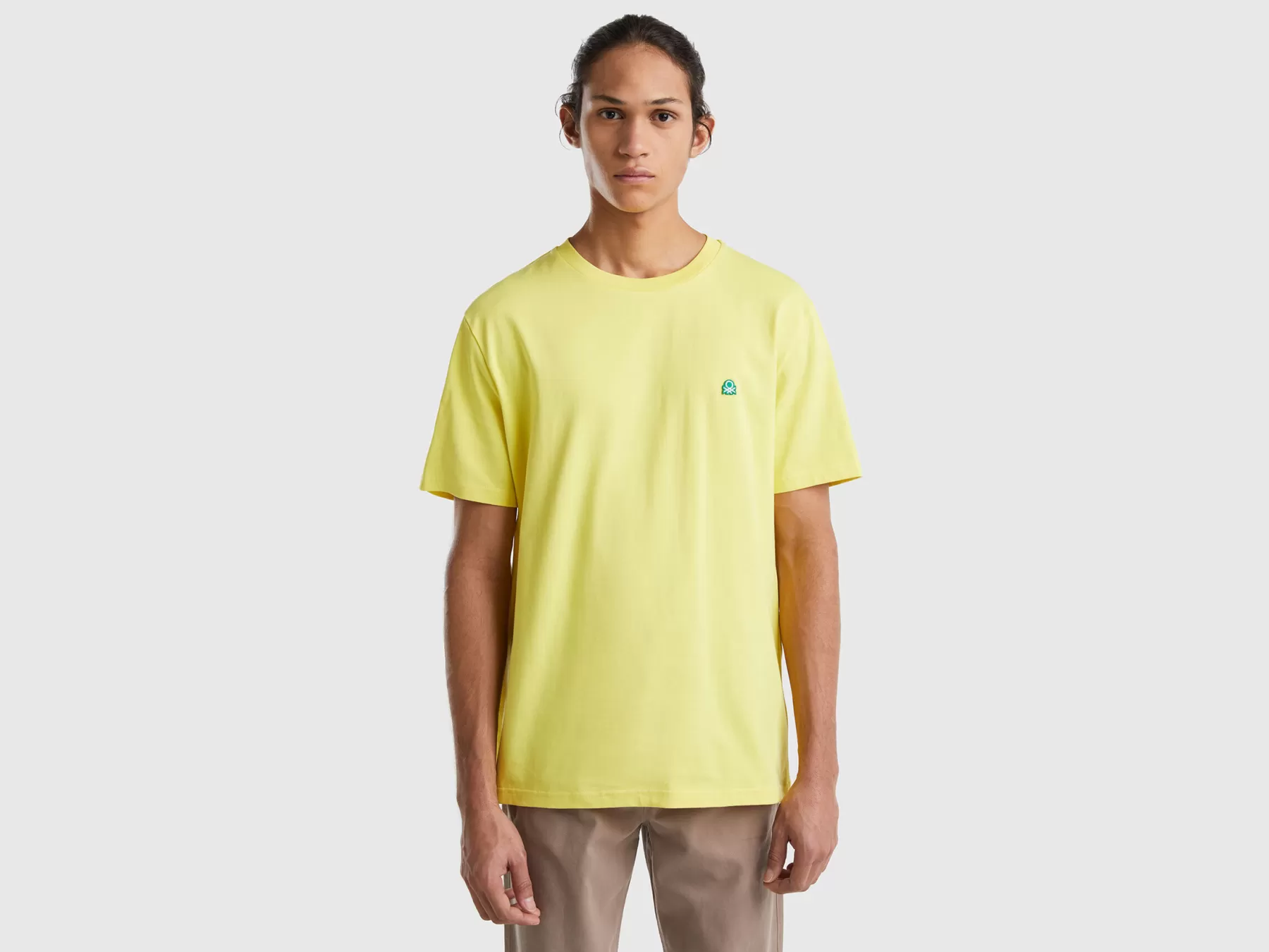 Benetton T-Shirt Basica 100% Cotone Bio Giallo Discount