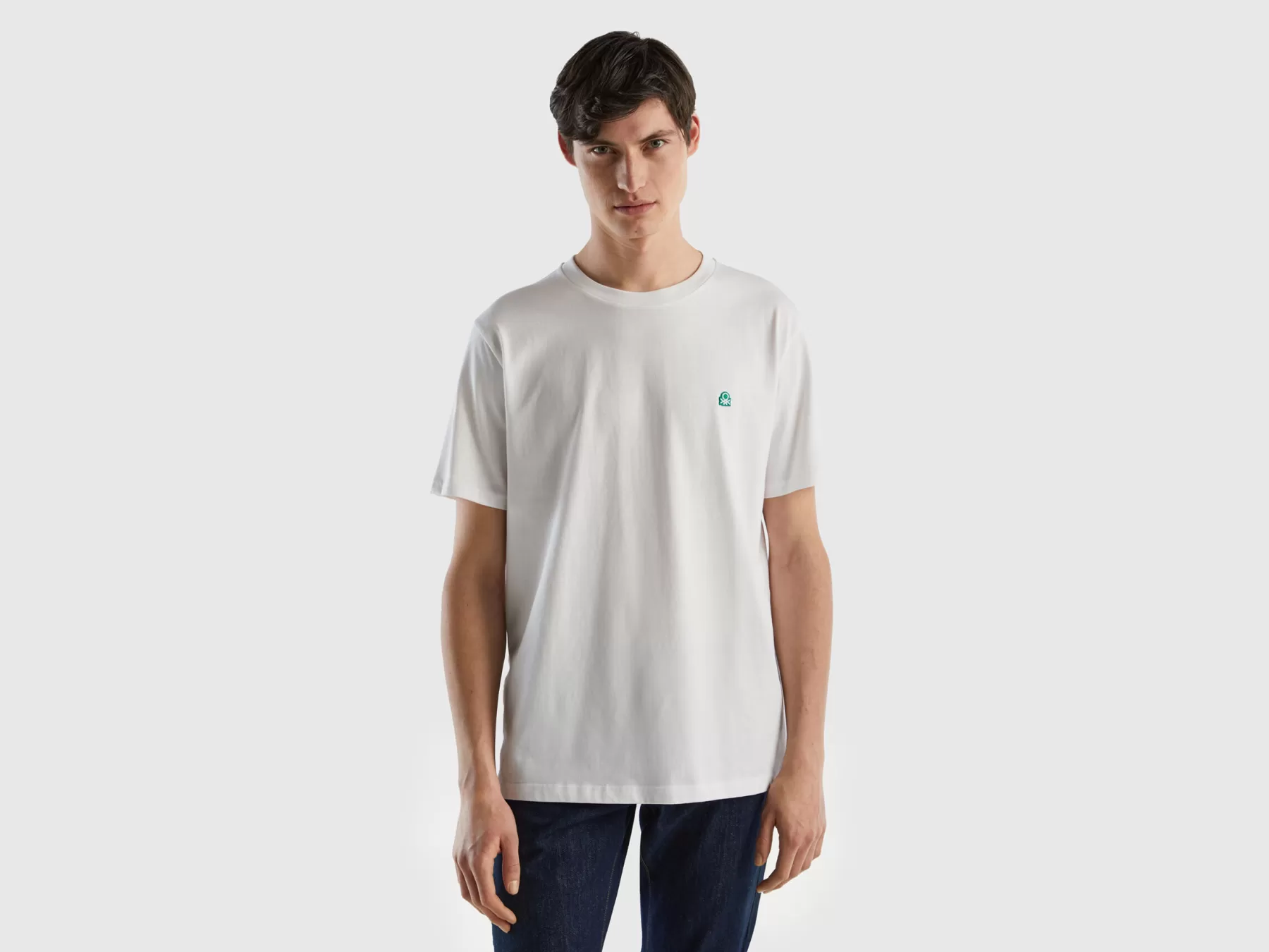 Benetton T-Shirt Basica 100% Cotone Bio Bianco Cheap