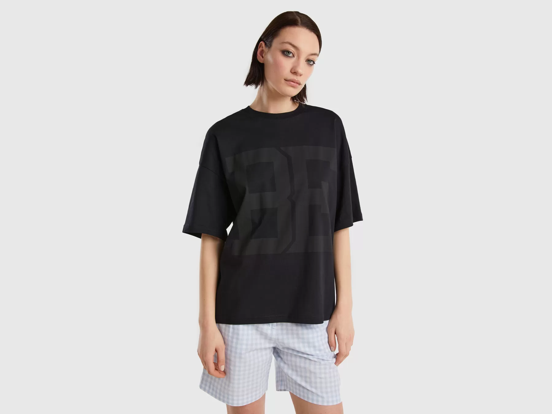 Benetton T-Shirt "Be" Oversize Nero Flash Sale