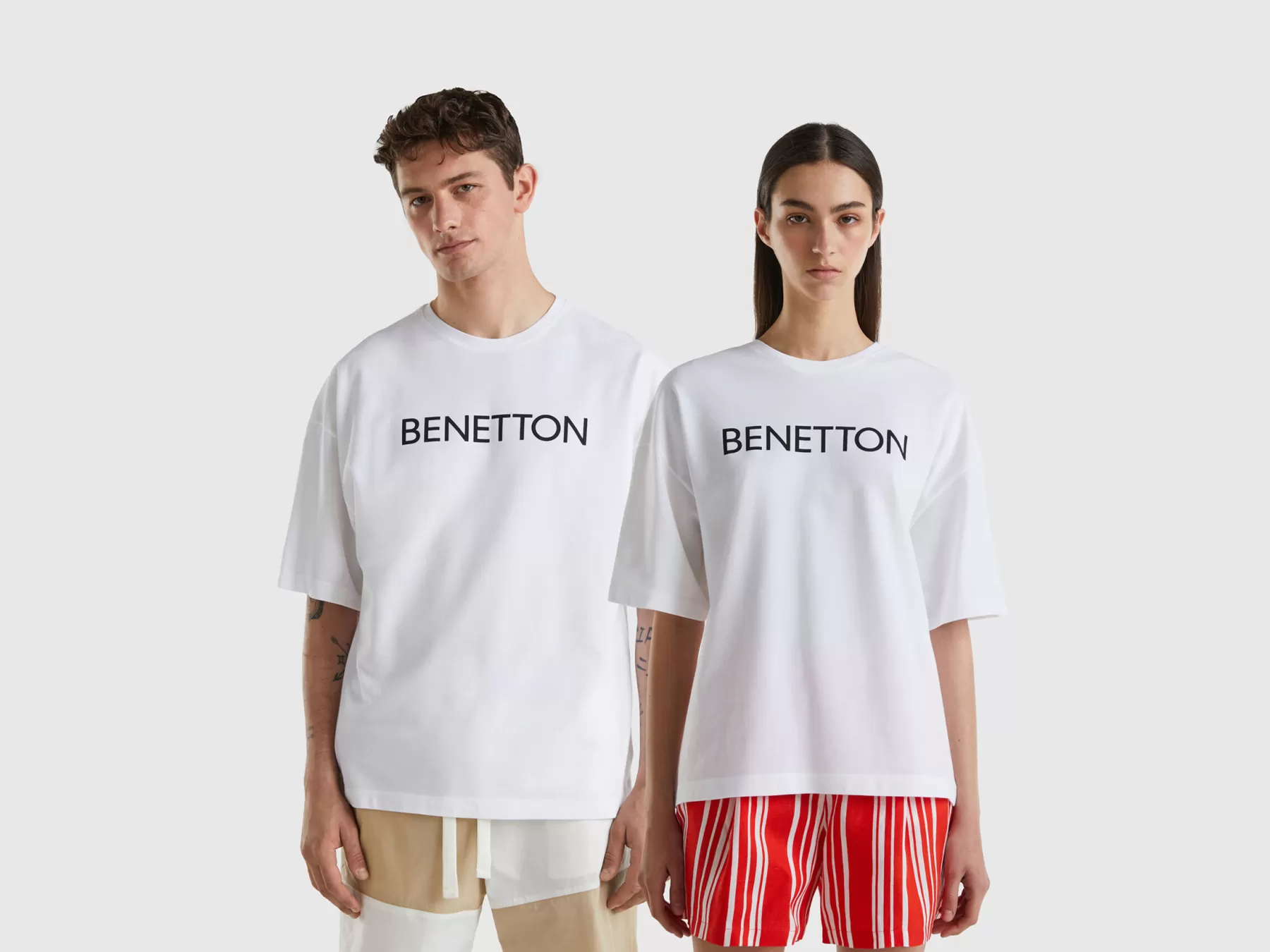 Benetton T-Shirt Bianca Con Stampa Logo Bianco Discount