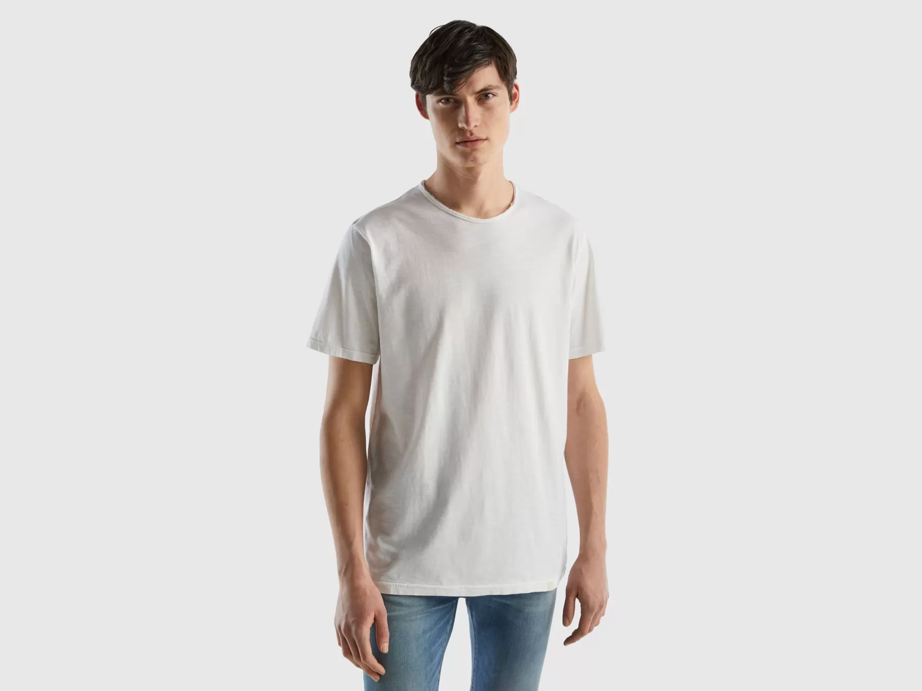 Benetton T-Shirt Bianca In Cotone Fiammato Bianco Flash Sale