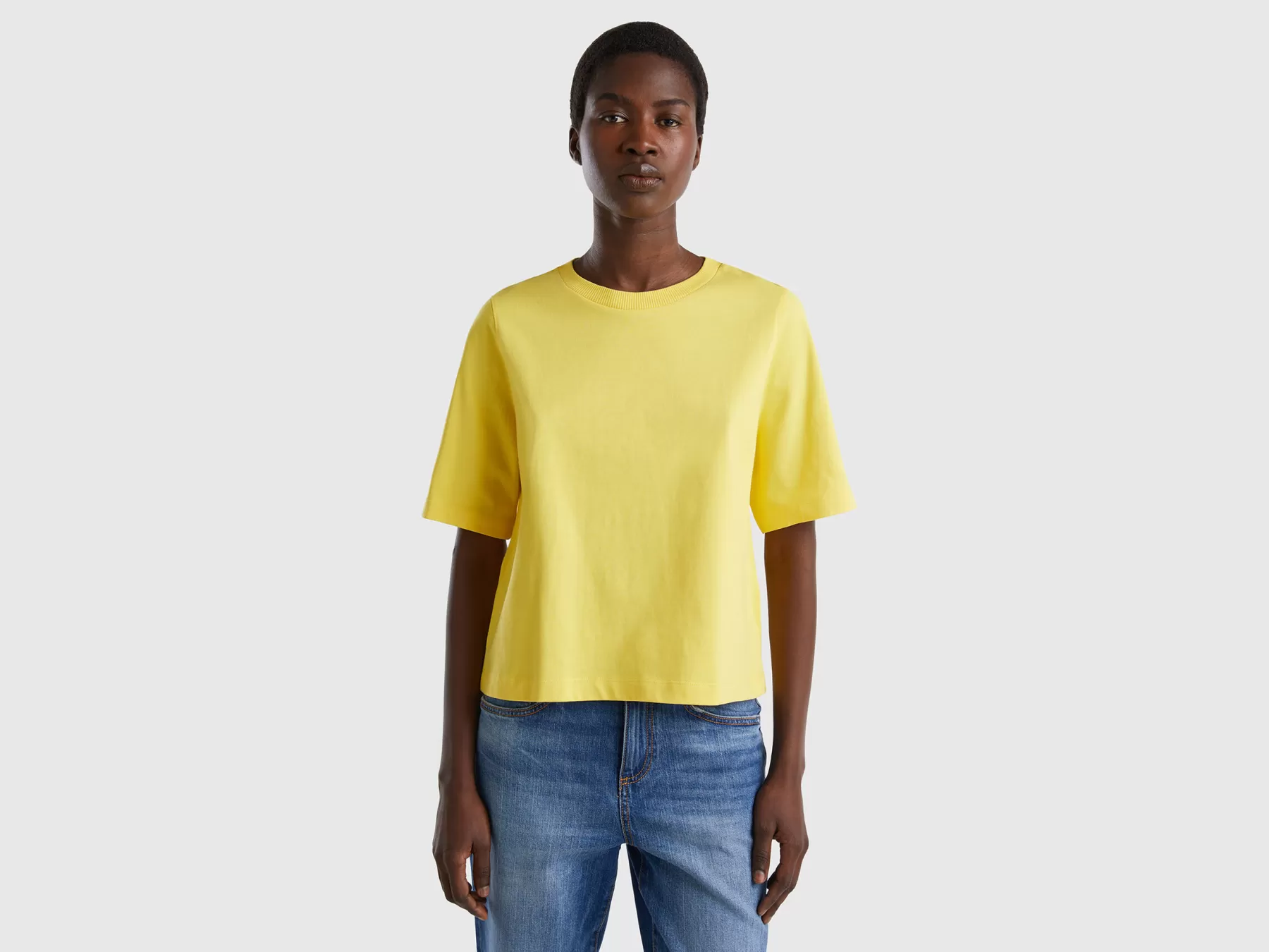 Benetton T-Shirt Boxy Fit 100% Cotone Giallo Sale