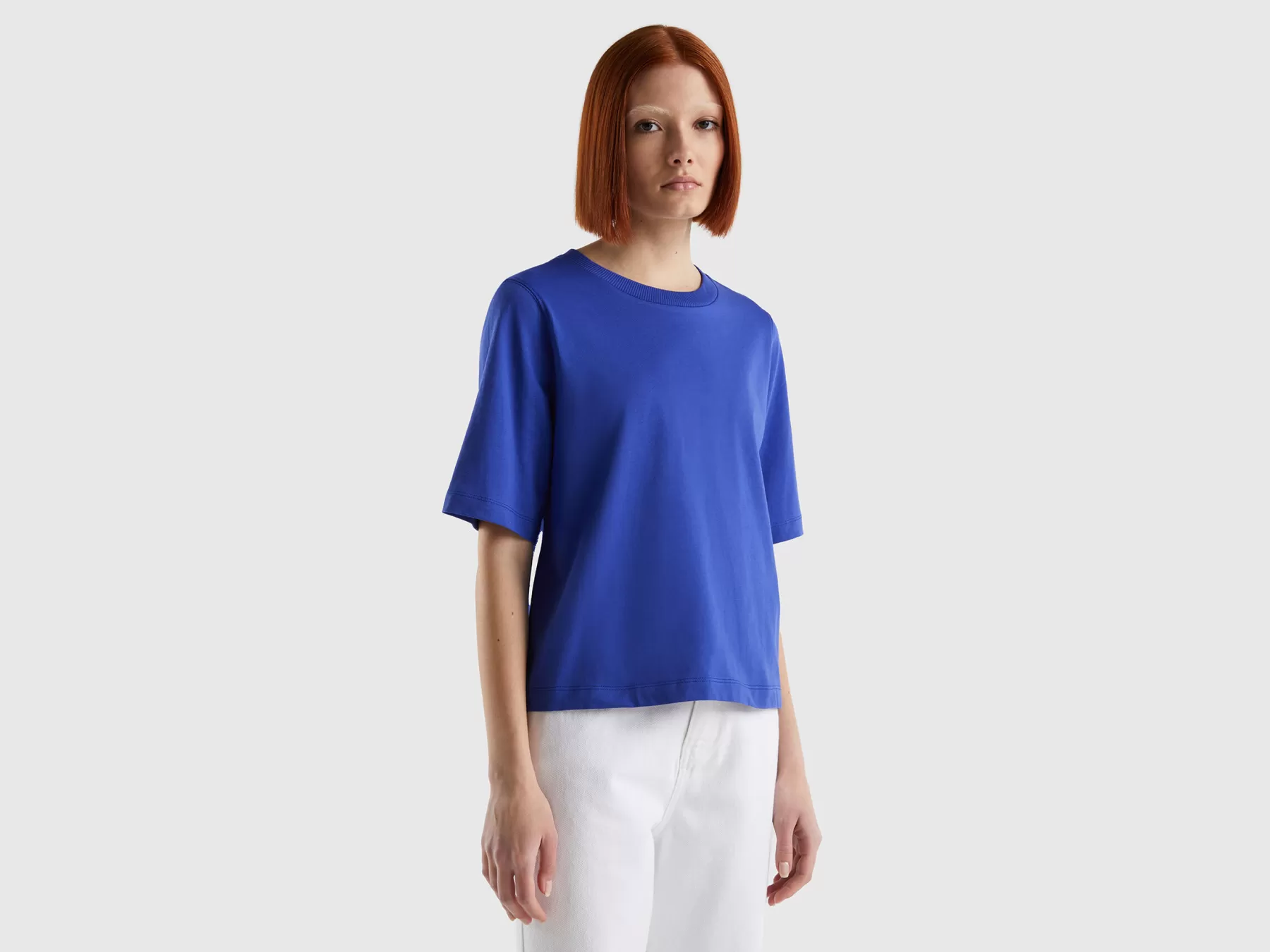 Benetton T-Shirt Boxy Fit 100% Cotone Bluette Discount