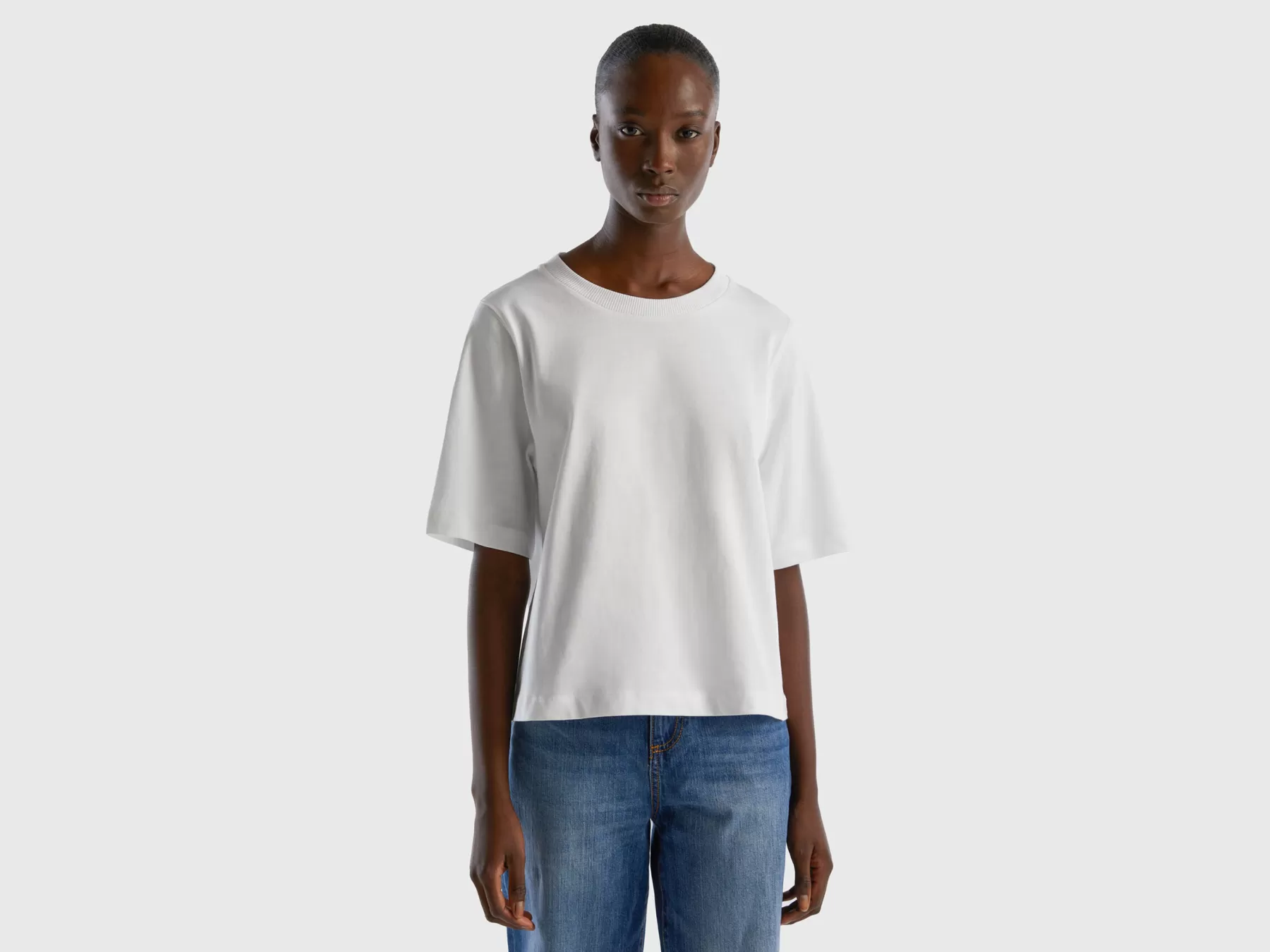 Benetton T-Shirt Boxy Fit 100% Cotone Bianco Outlet