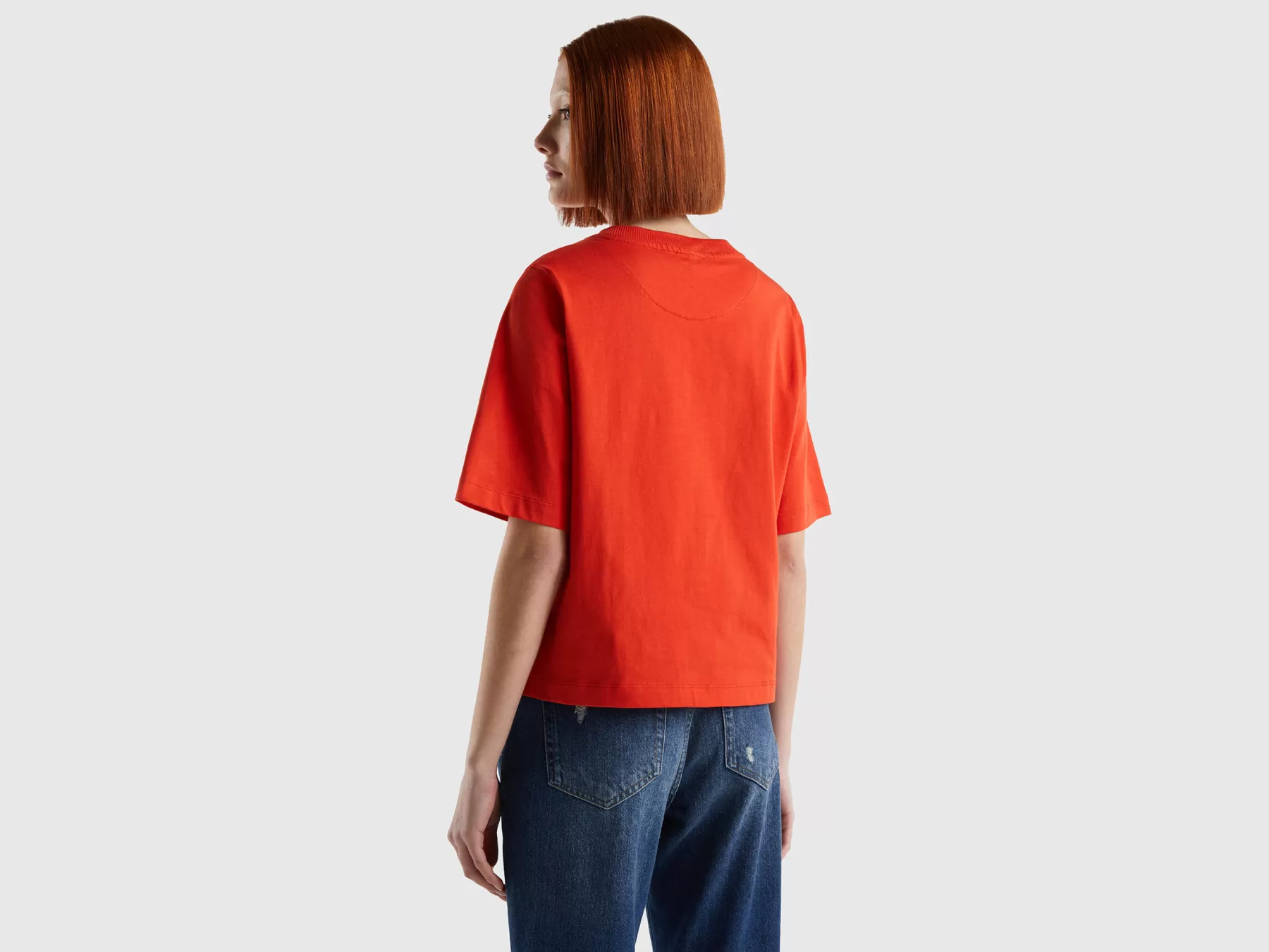 Benetton T-Shirt Boxy Fit 100% Cotone Rosso Clearance