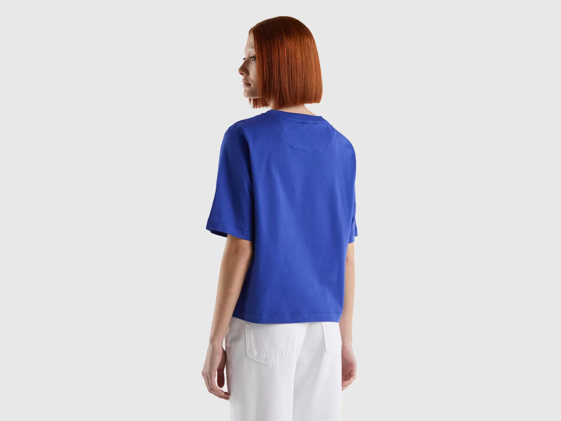 Benetton T-Shirt Boxy Fit 100% Cotone Bluette Discount