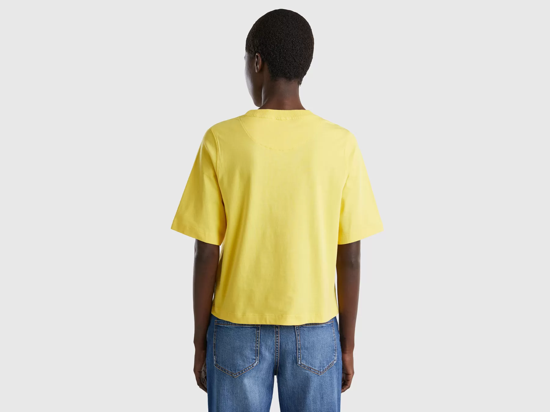 Benetton T-Shirt Boxy Fit 100% Cotone Giallo Sale