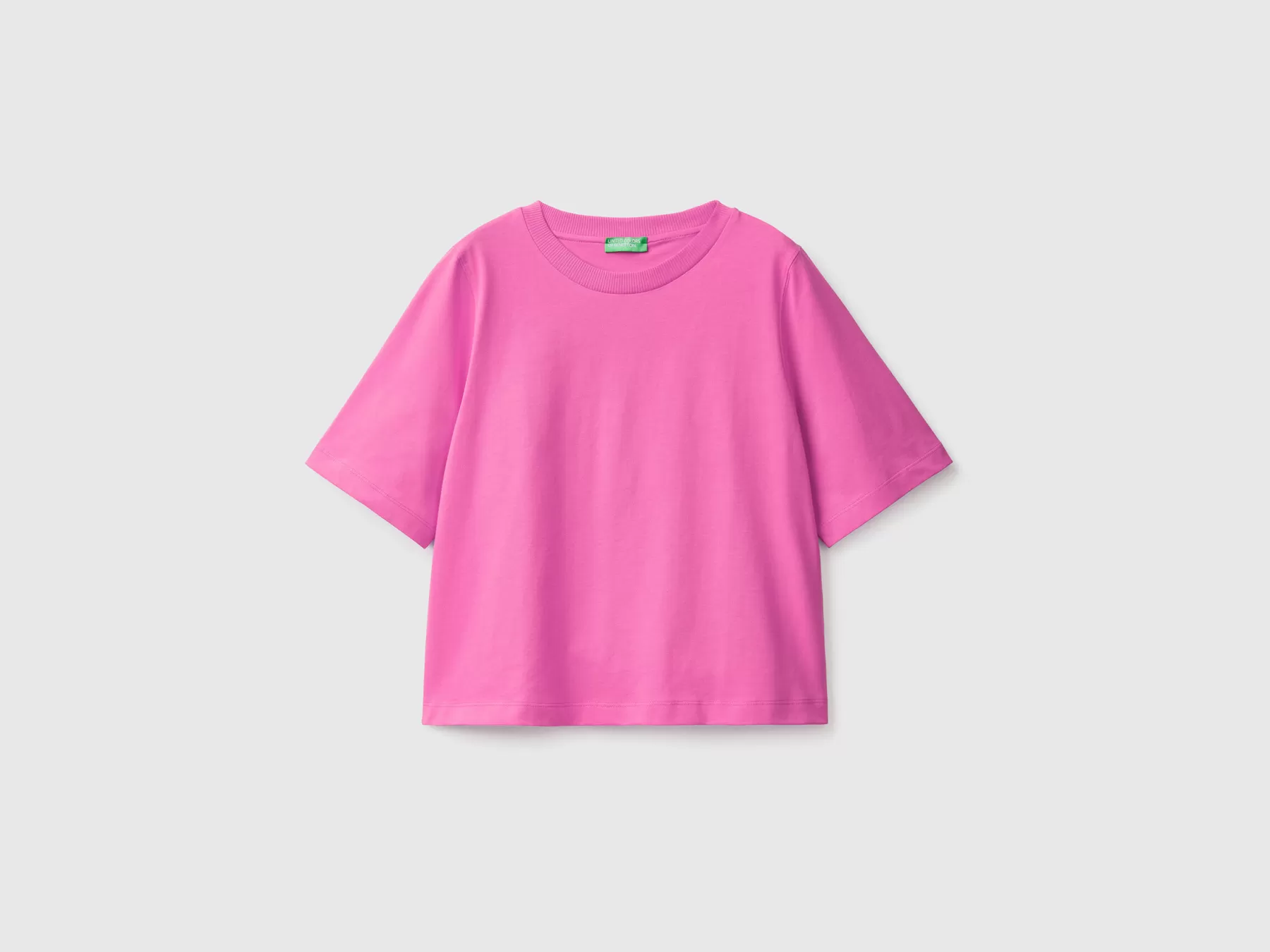 Benetton T-Shirt Boxy Fit 100% Cotone Rosa New