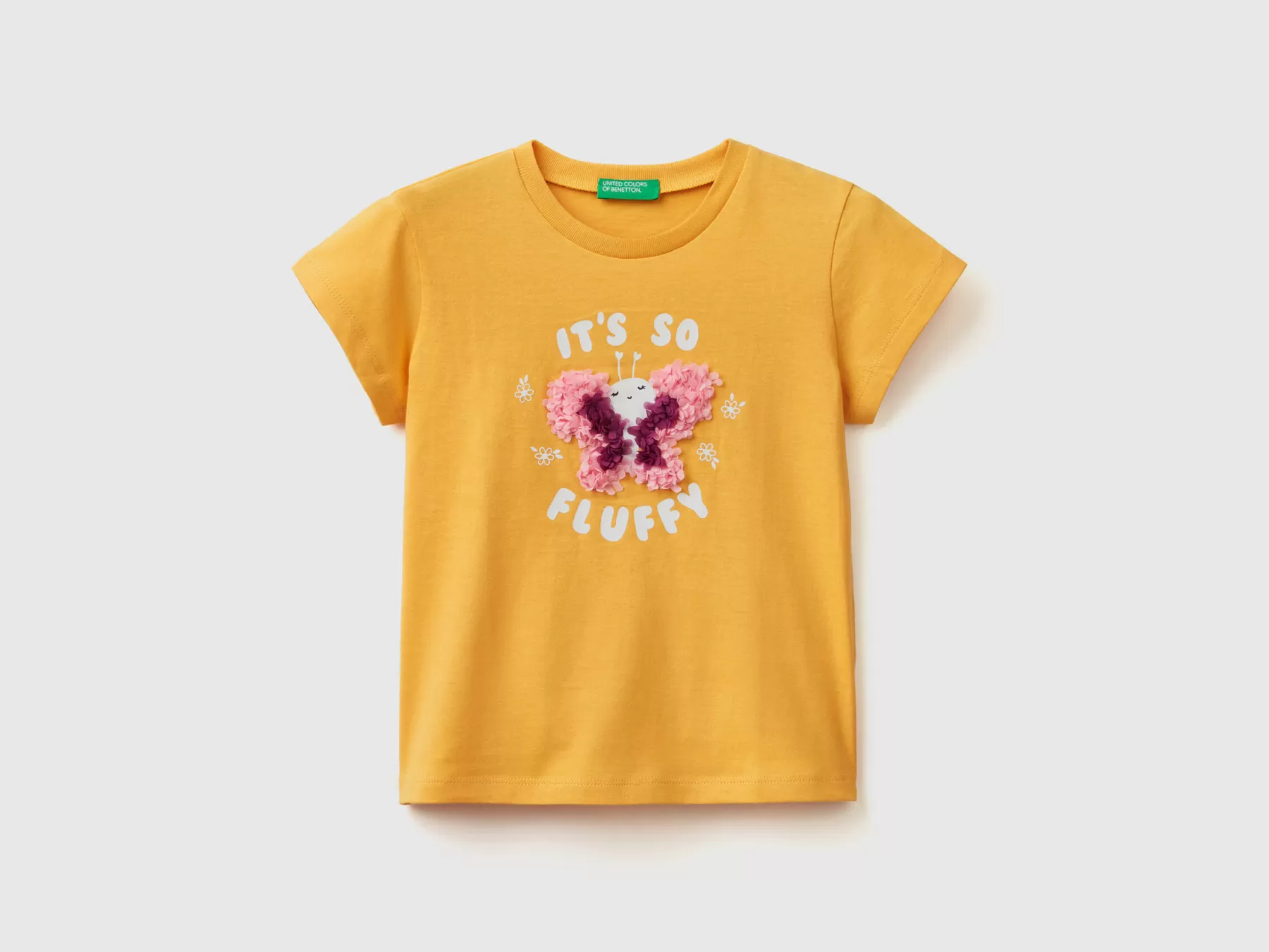 Benetton T-Shirt Con Applicazione Effetto Petali Giallo Hot