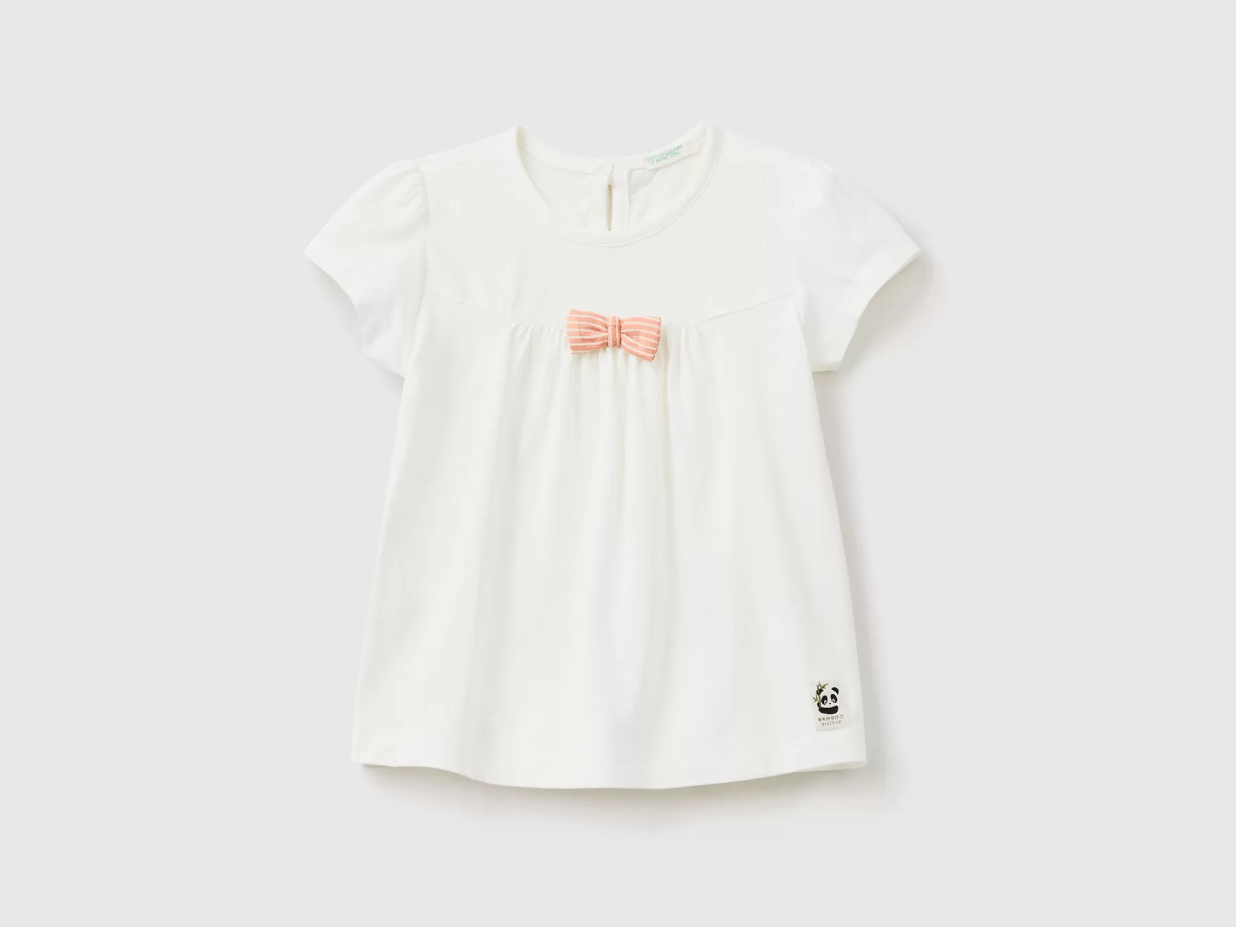 Benetton T-Shirt Con Fiocco A Righe Bianco Panna Cheap