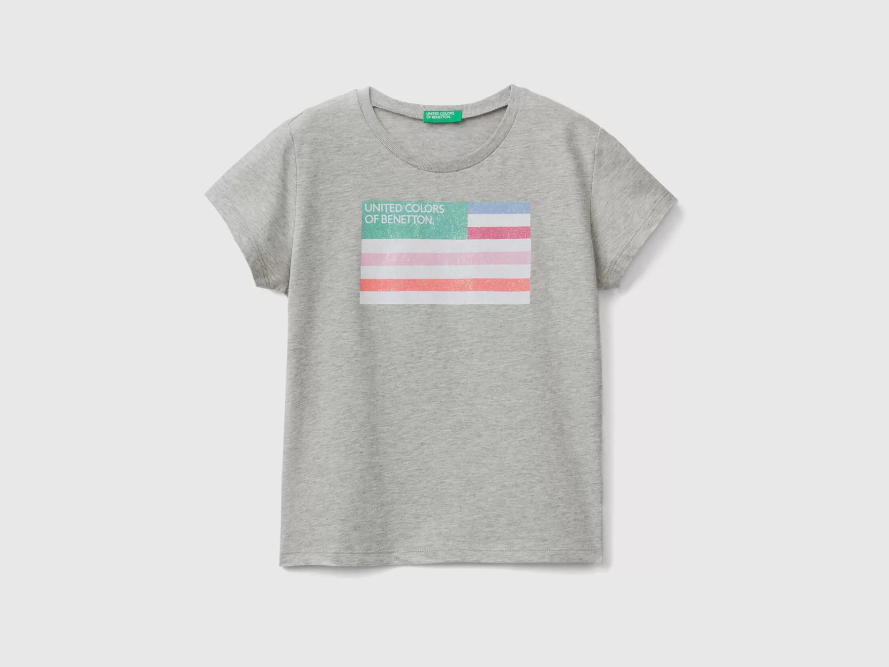 Benetton T-Shirt Con Logo Glitter In Cotone Bio Grigio Chiaro Shop