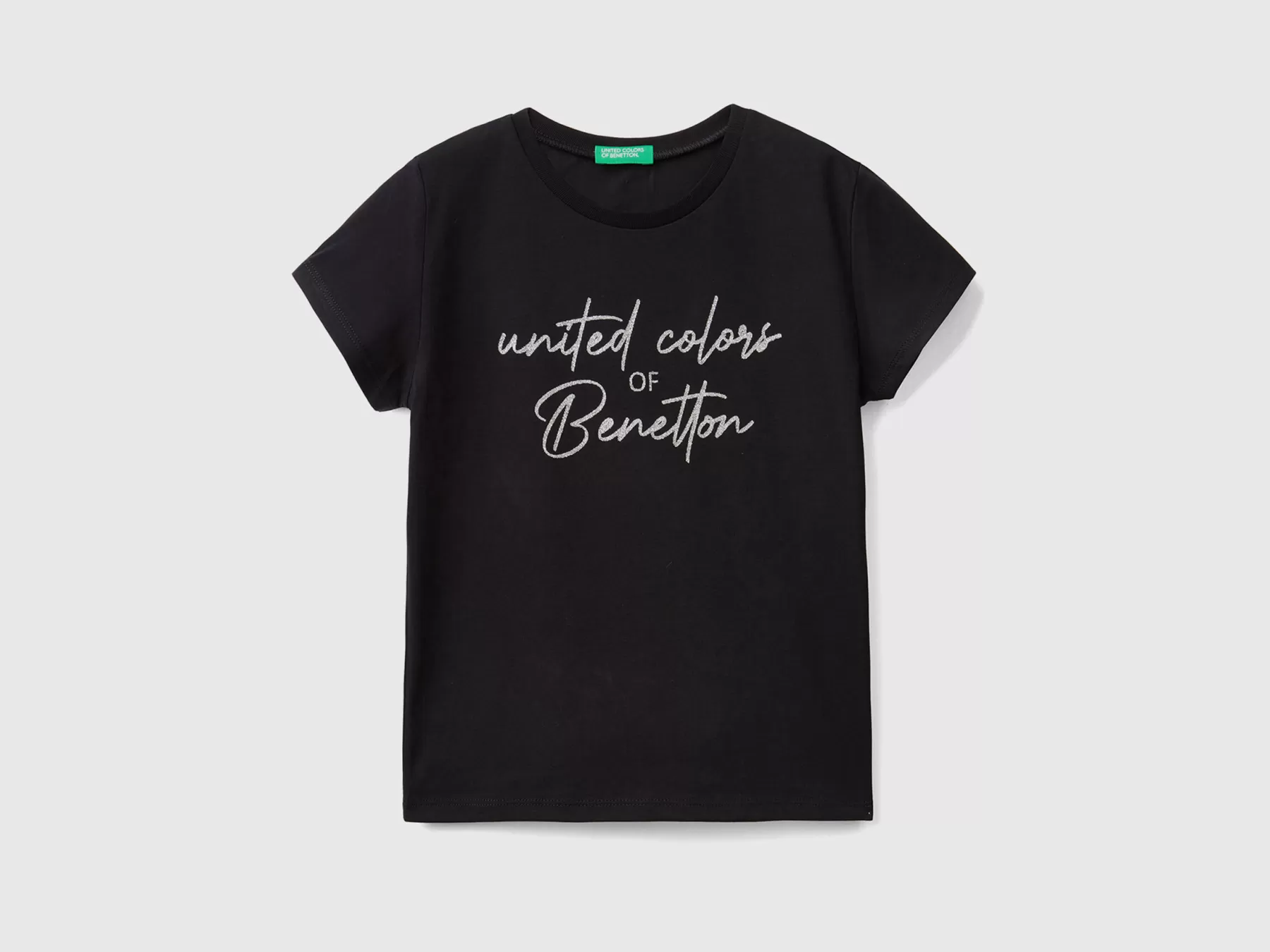 Benetton T-Shirt Con Logo Glitter In Cotone Bio Nero Best Sale