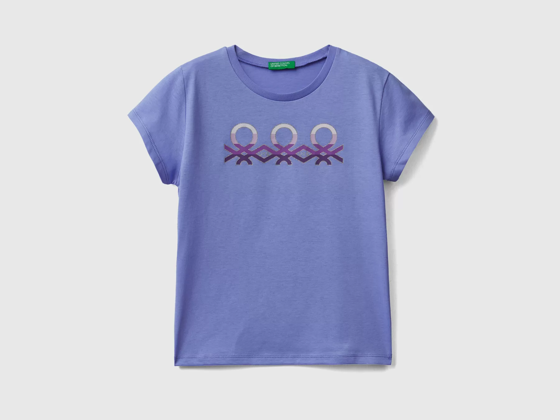 Benetton T-Shirt Con Logo Glitter In Cotone Bio Pervinca Clearance