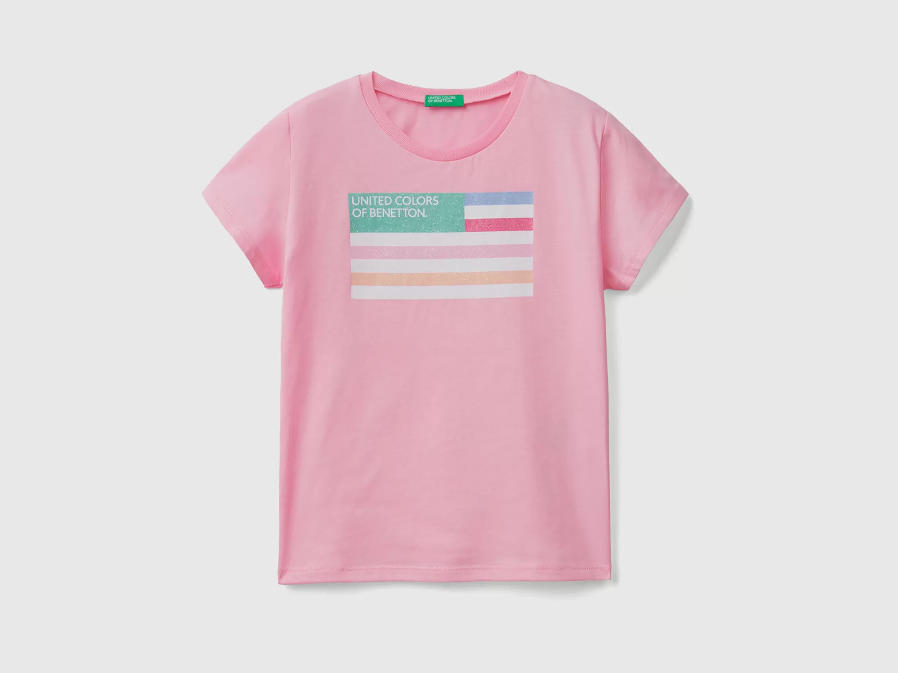 Benetton T-Shirt Con Logo Glitter In Cotone Bio Rosa Shop