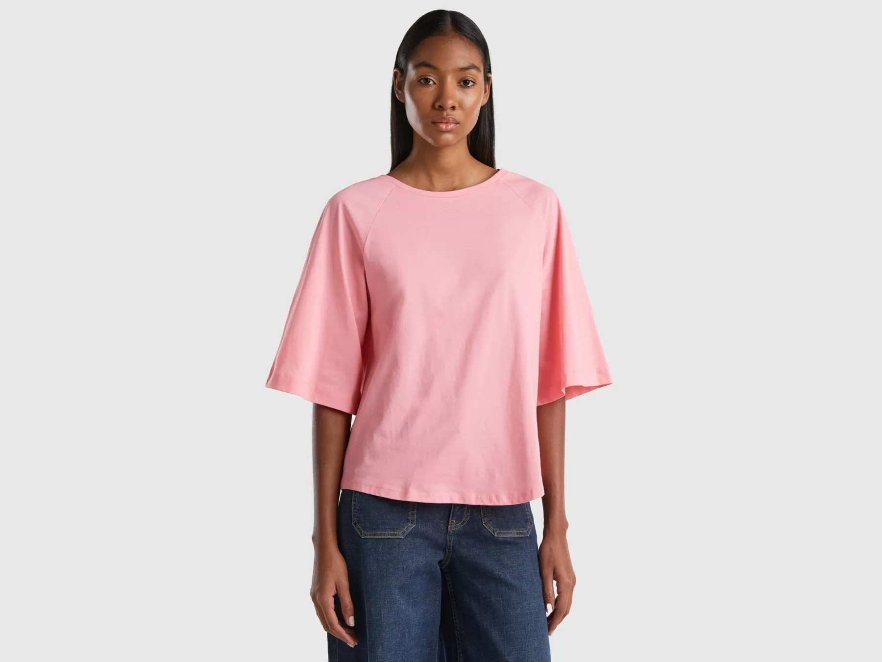 Benetton T-Shirt Con Manica Ampia Rosa Cheap