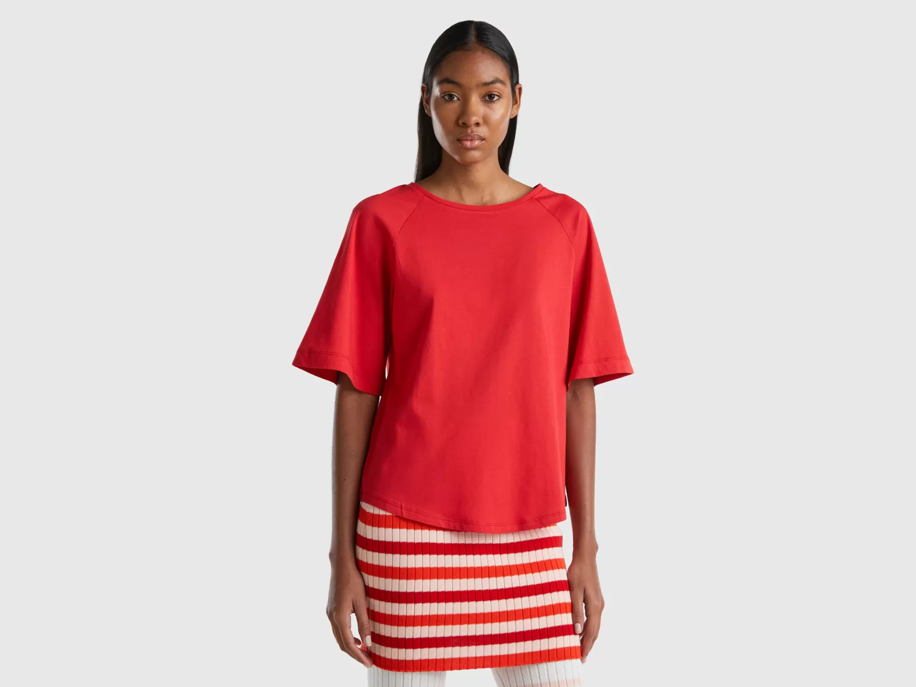 Benetton T-Shirt Con Manica Ampia Rosso Cheap