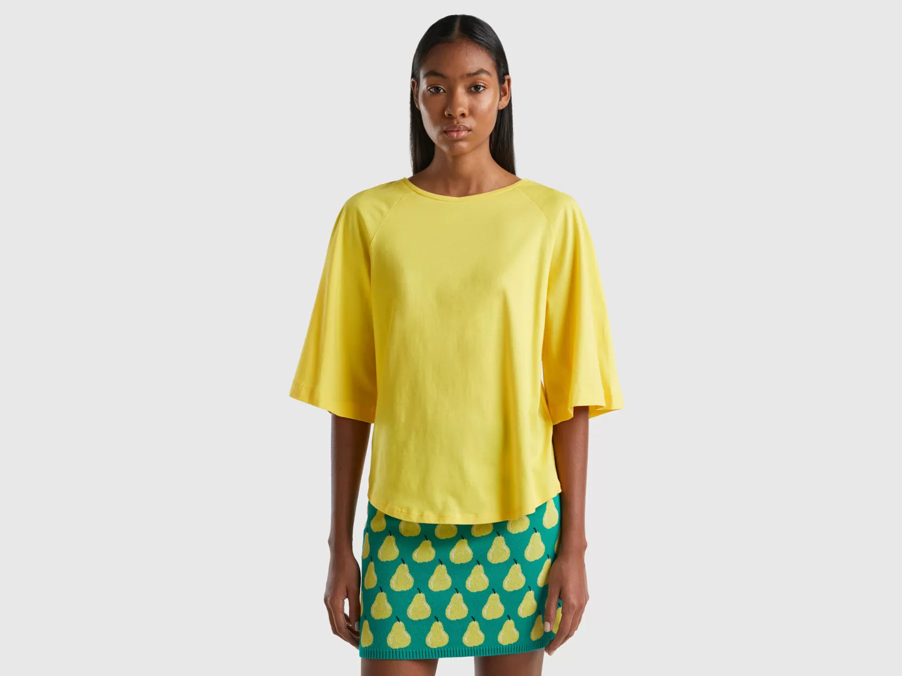 Benetton T-Shirt Con Manica Ampia Giallo Outlet