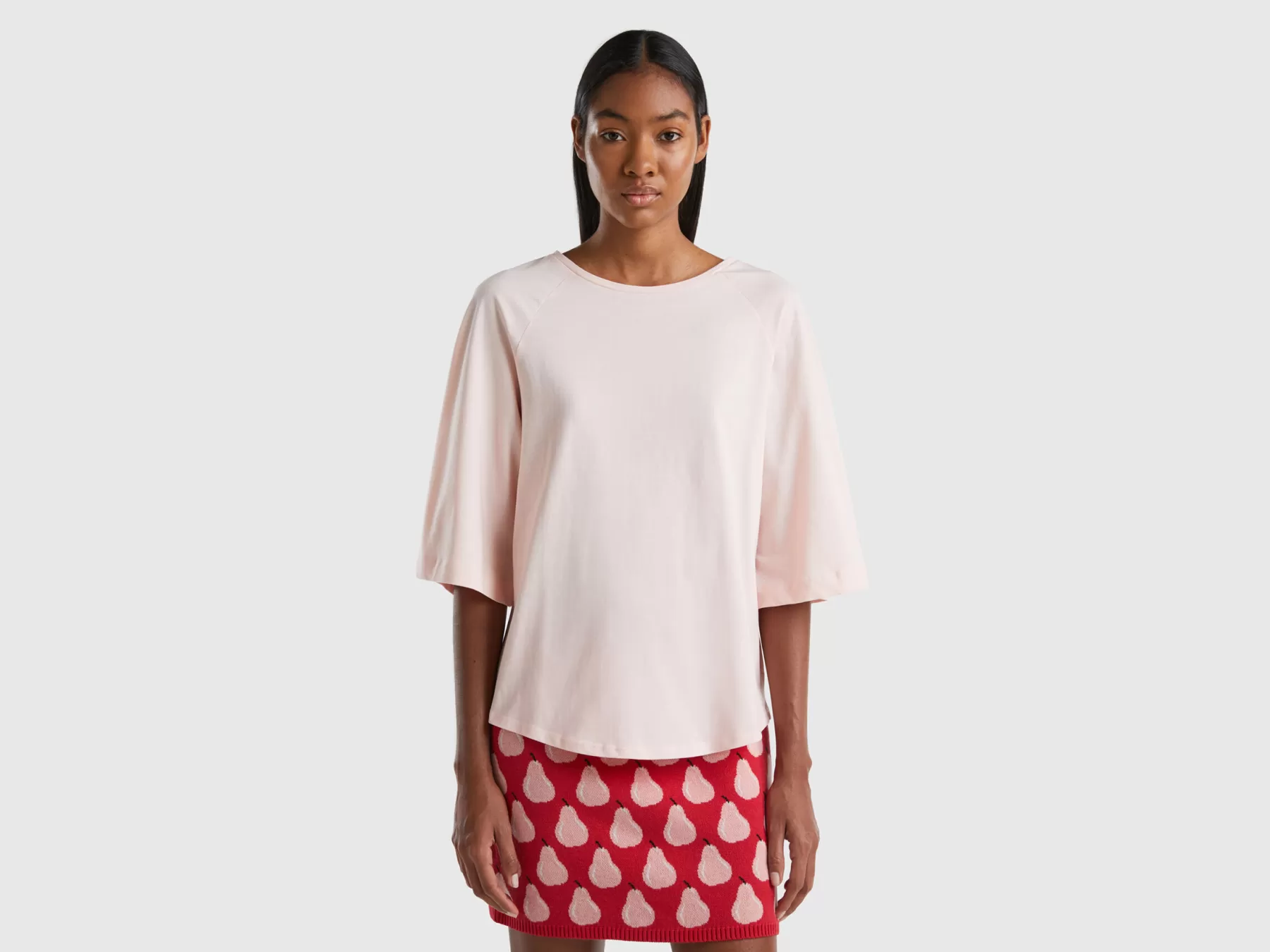 Benetton T-Shirt Con Manica Ampia Rosa Tenue Hot