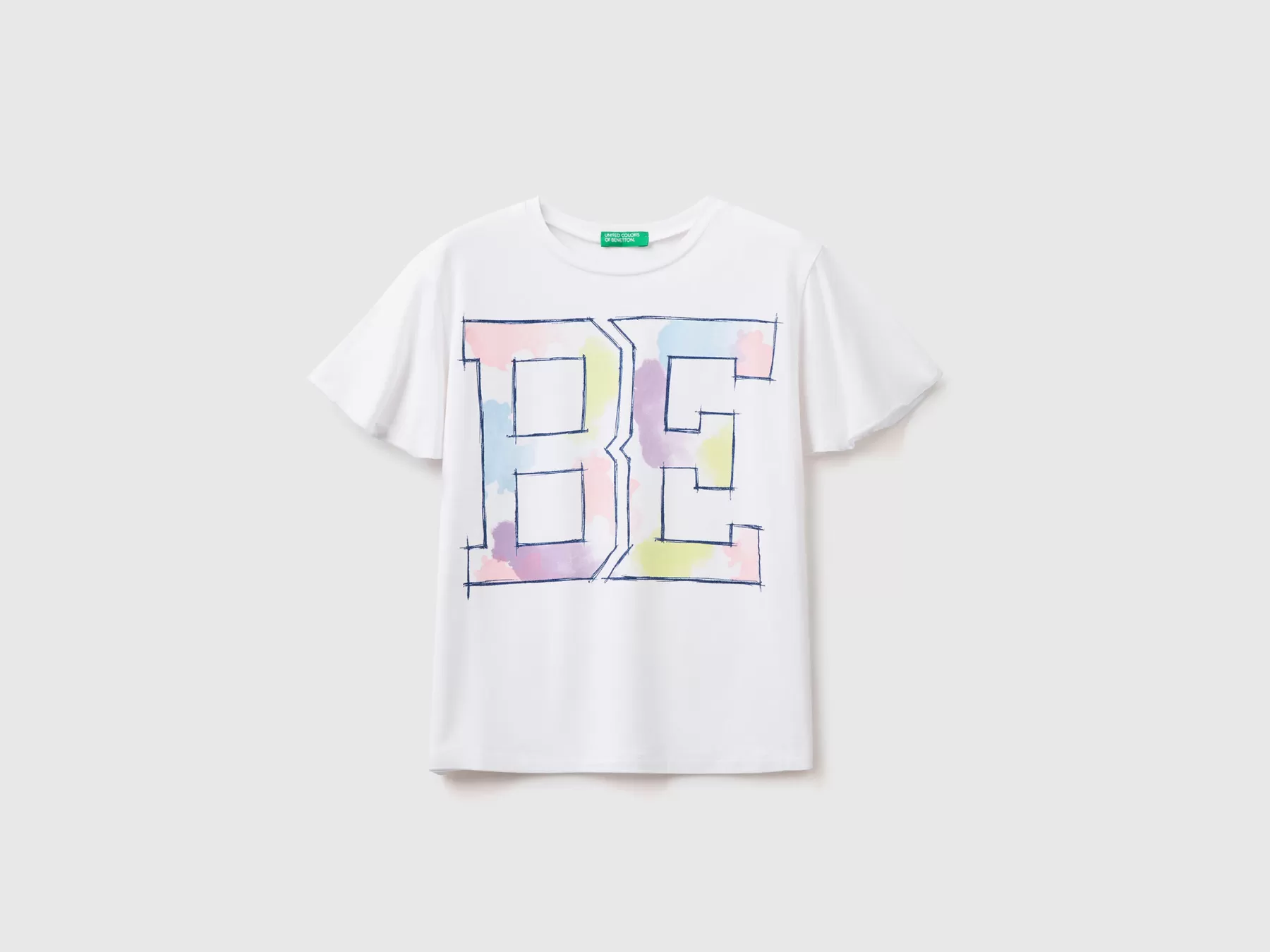 Benetton T-Shirt Con Maxi Stampa "Be" Bianco Cheap