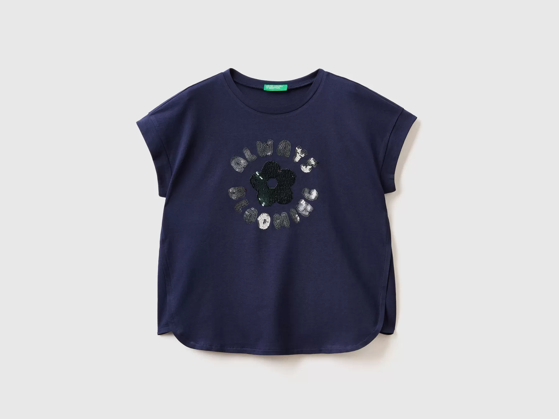 Benetton T-Shirt Con Paillettes Reversibili Blu Scuro Online