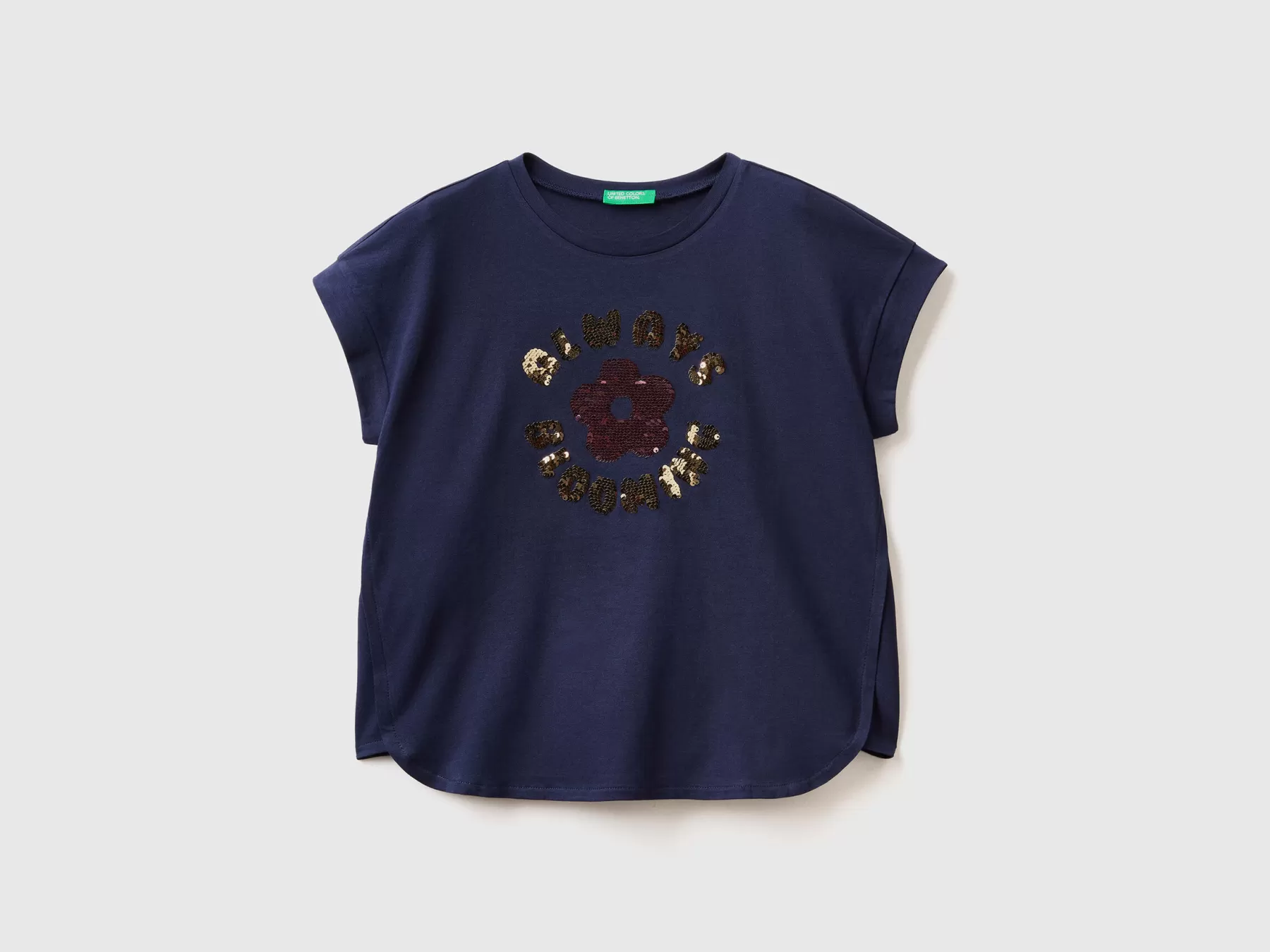 Benetton T-Shirt Con Paillettes Reversibili Blu Scuro Online