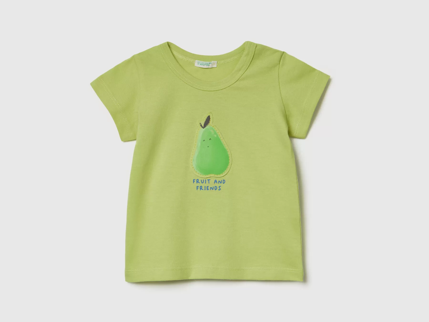 Benetton T-Shirt Con Patch E Stampa Lime New