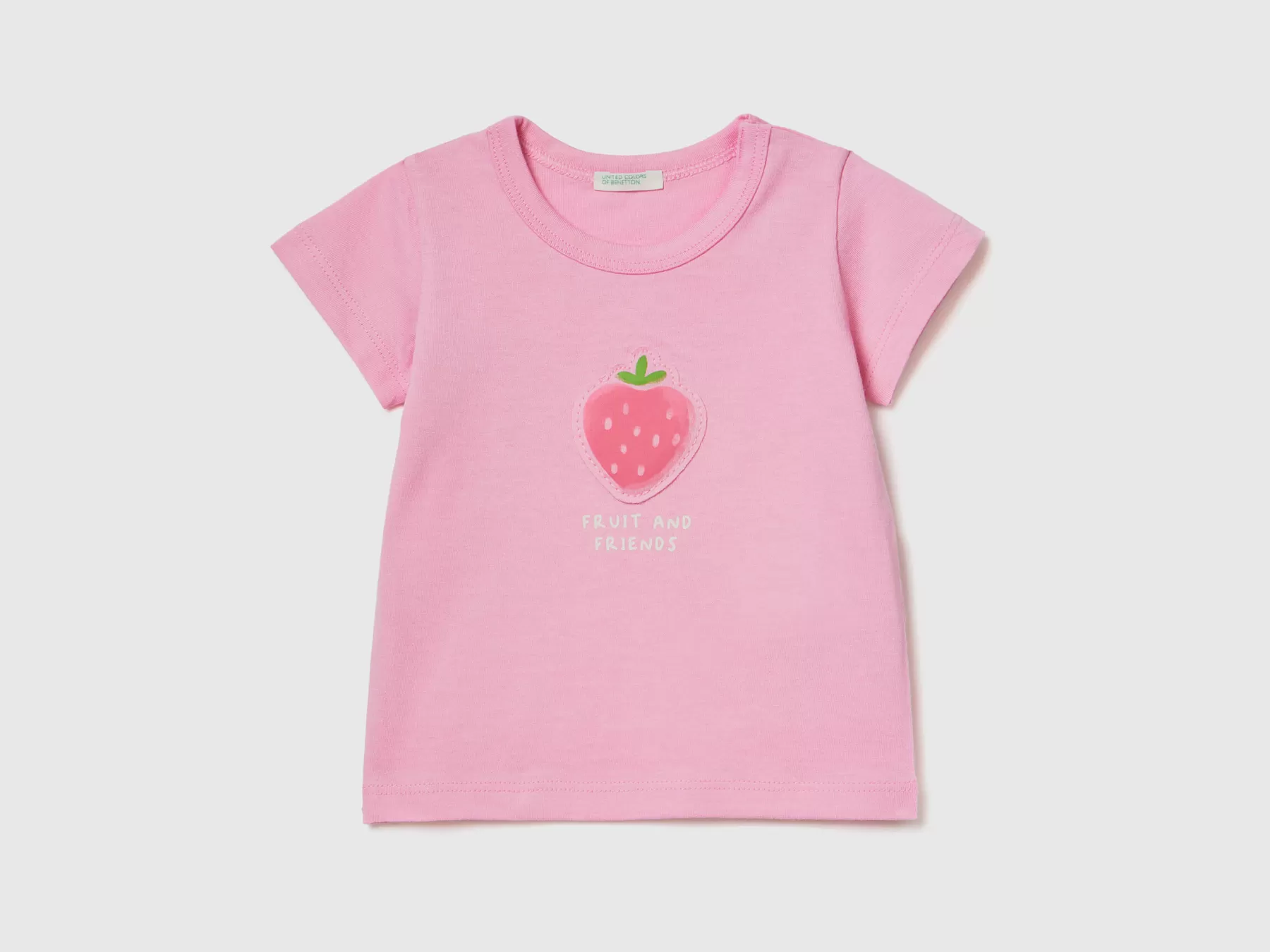 Benetton T-Shirt Con Patch E Stampa Rosa Cheap