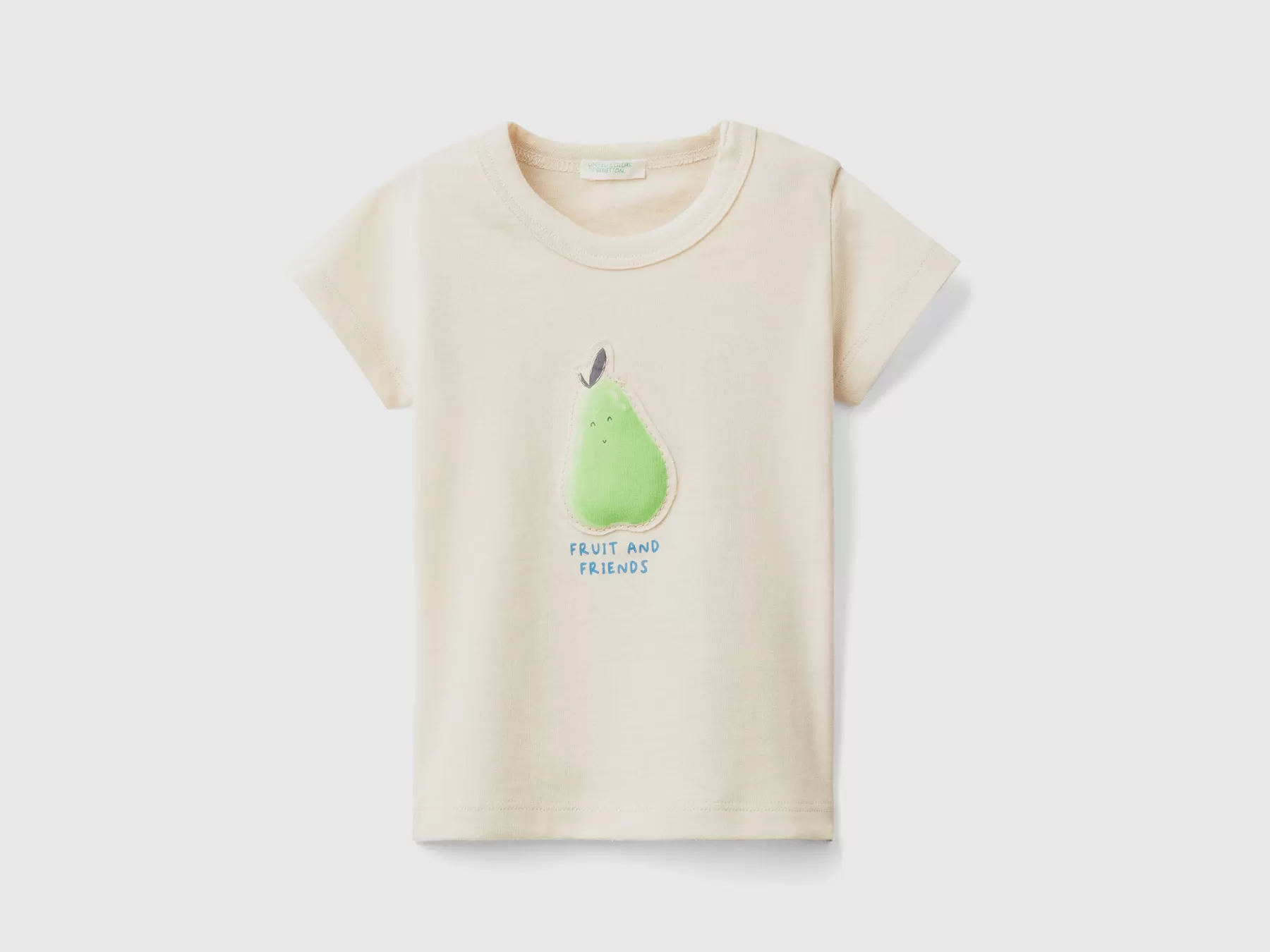 Benetton T-Shirt Con Patch E Stampa Beige Hot