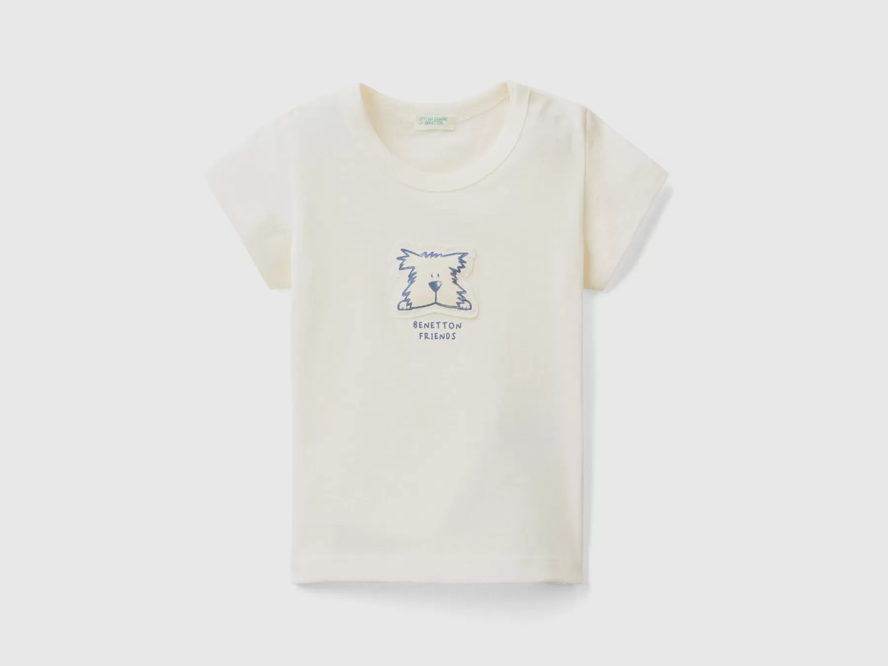 Benetton T-Shirt Con Patch E Stampa Bianco Panna Best