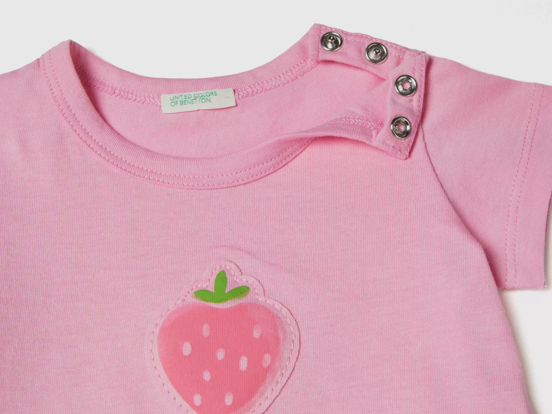 Benetton T-Shirt Con Patch E Stampa Rosa Cheap