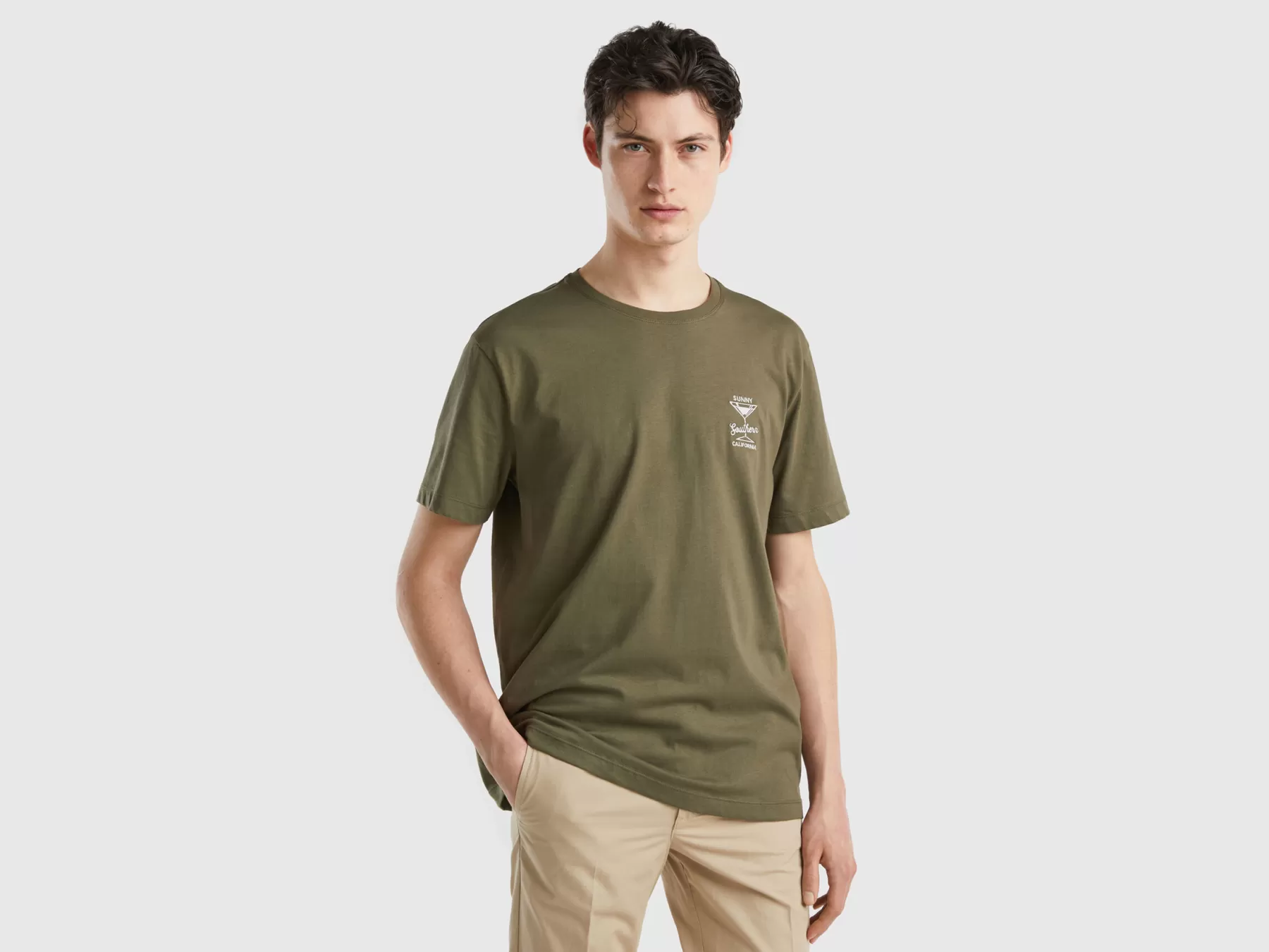 Benetton T-Shirt Con Ricamo Verde Militare Fashion