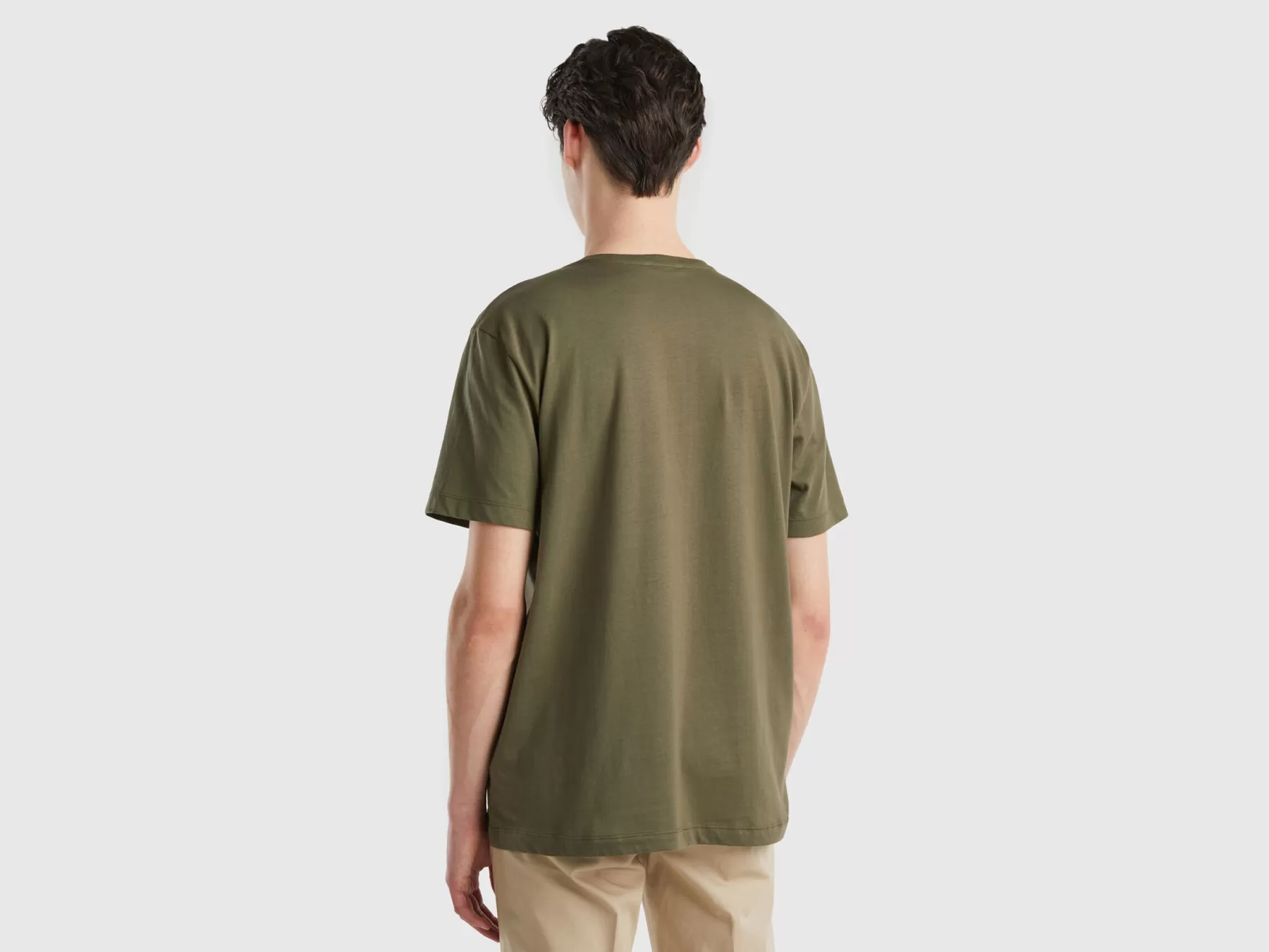 Benetton T-Shirt Con Ricamo Verde Militare Fashion