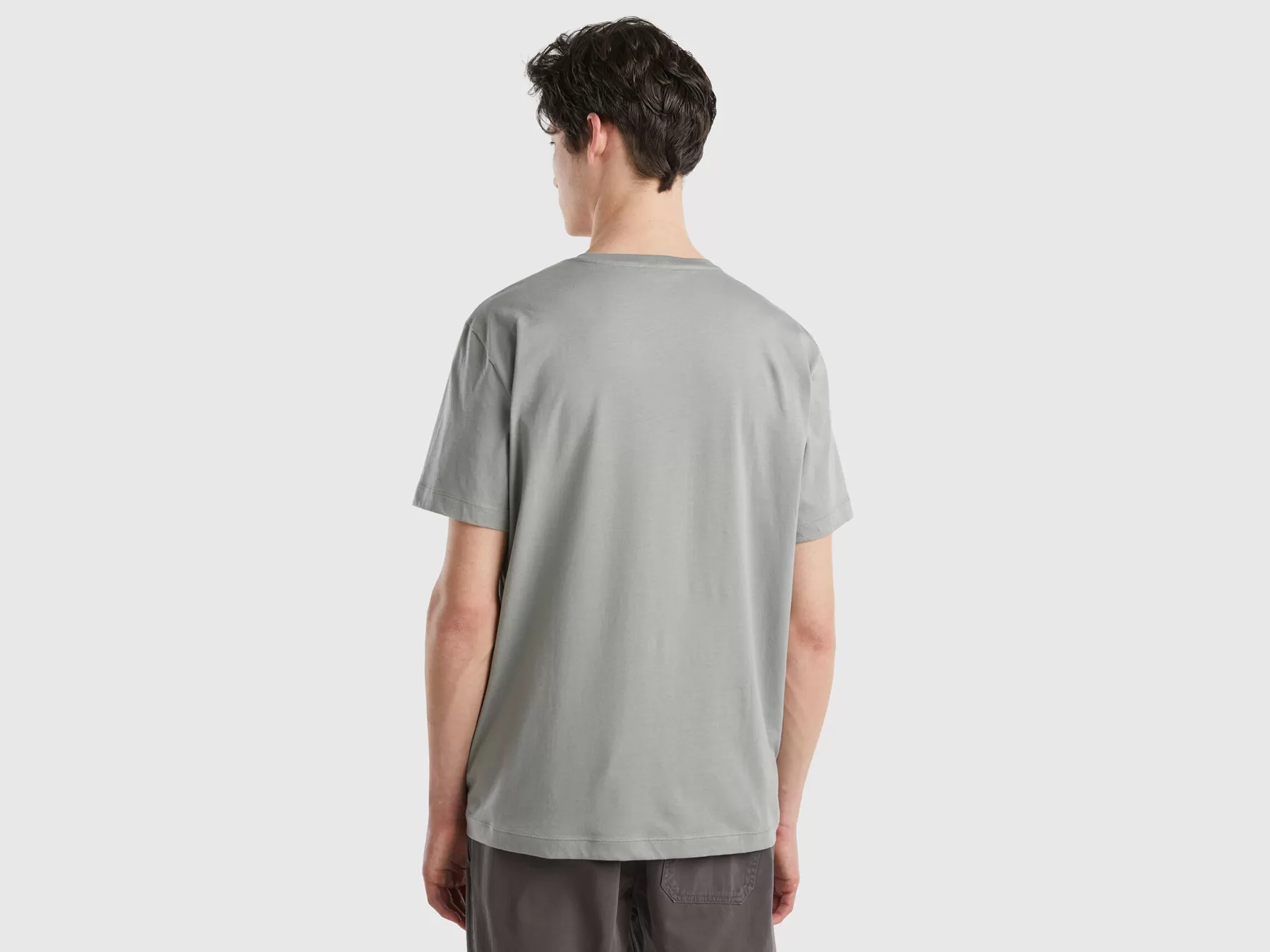 Benetton T-Shirt Con Ricamo Grigio New