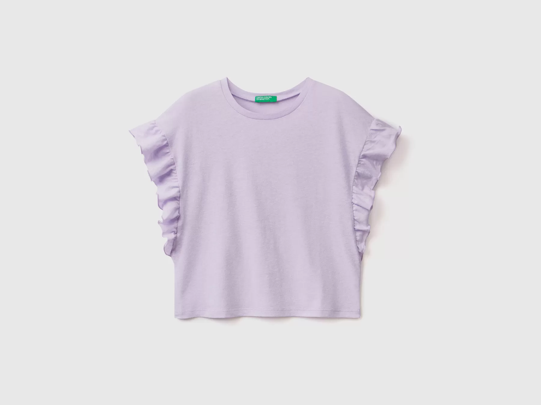 Benetton T-Shirt Con Rouches In Misto Lino Lilla Store