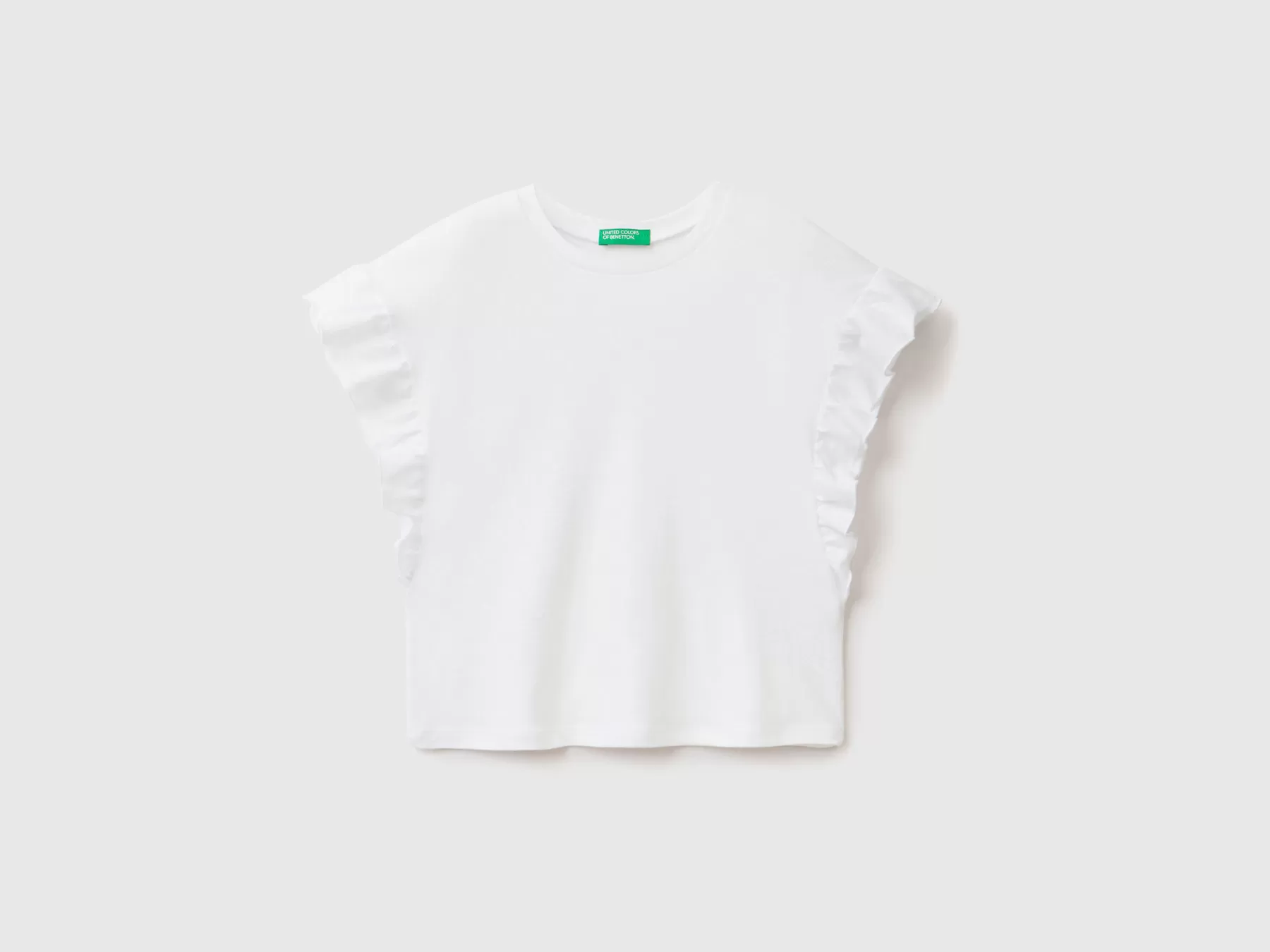 Benetton T-Shirt Con Rouches In Misto Lino Bianco Cheap