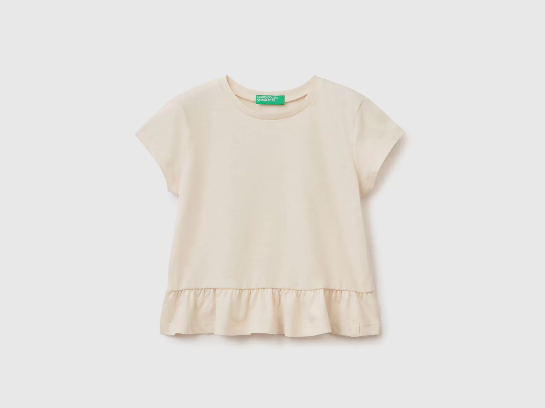 Benetton T-Shirt Con Rouches In Tessuto Riciclato Bianco Panna Clearance