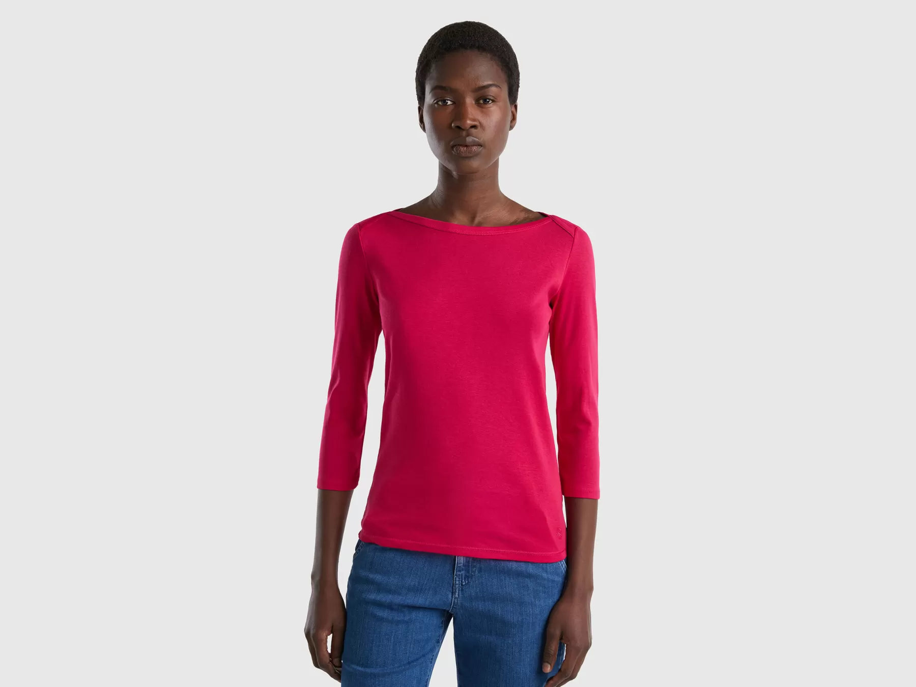 Benetton T-Shirt Con Scollo A Barchetta 100% Cotone Fucsia Best Sale