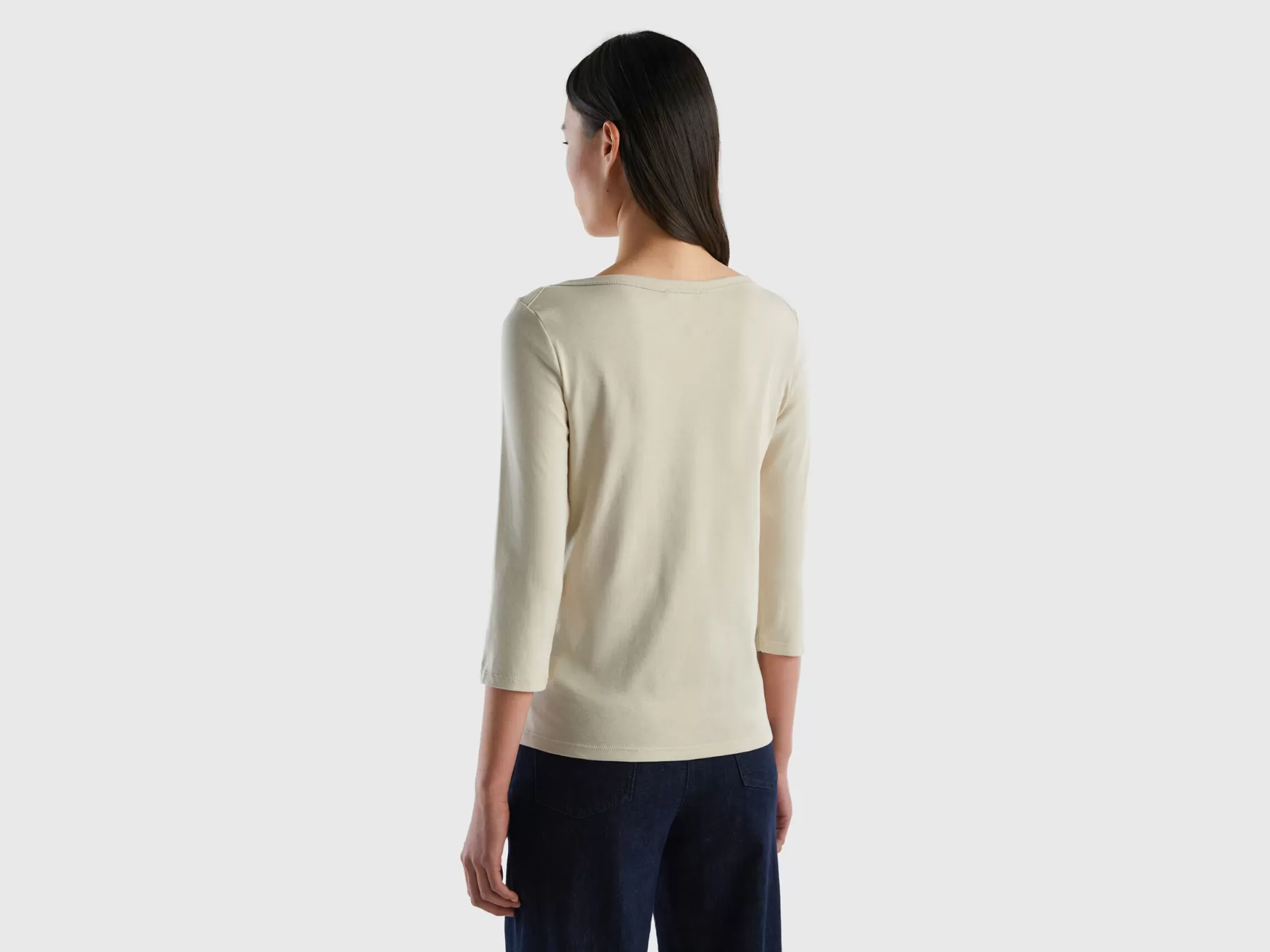 Benetton T-Shirt Con Scollo A Barchetta 100% Cotone Beige Online