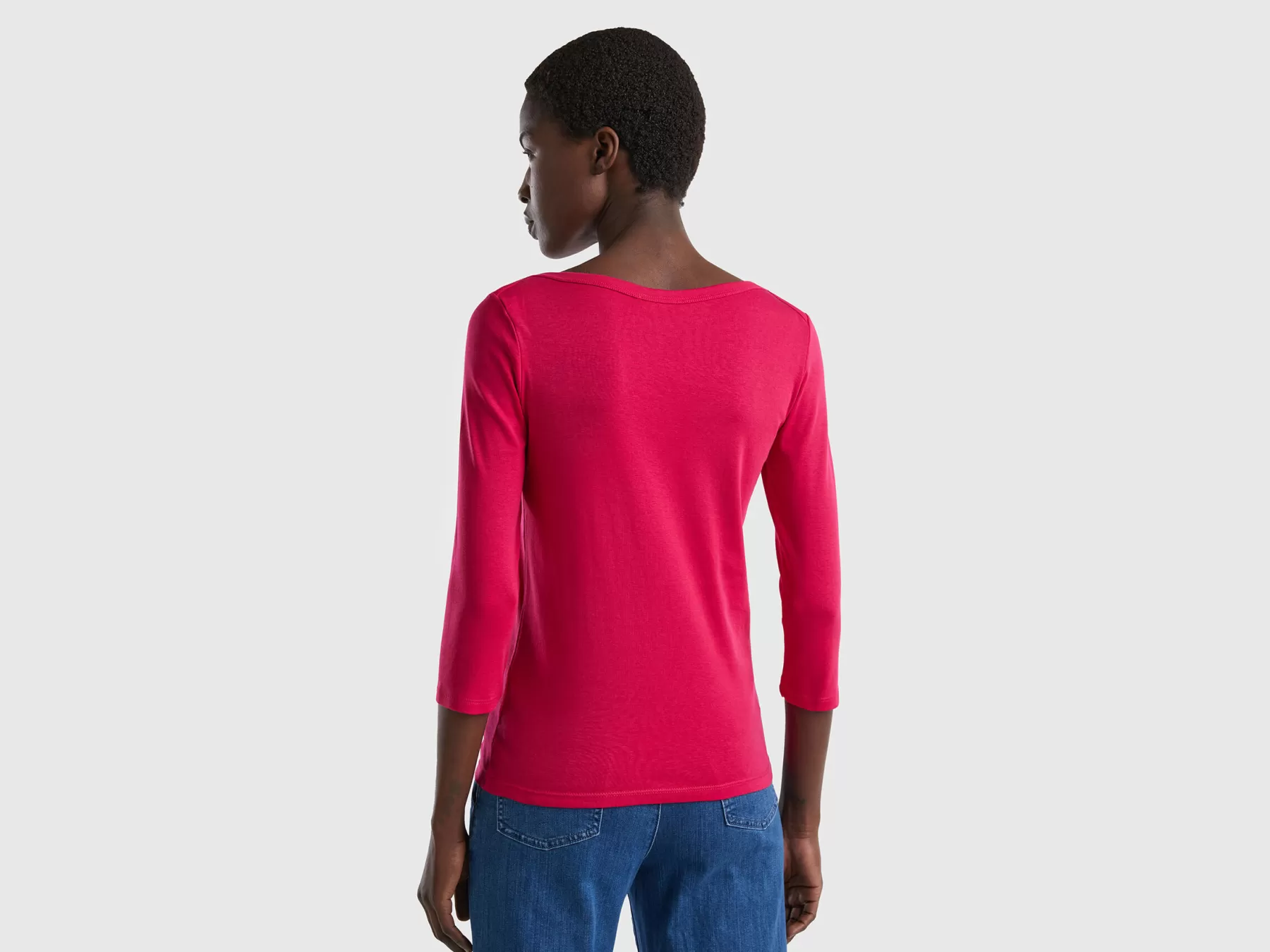 Benetton T-Shirt Con Scollo A Barchetta 100% Cotone Fucsia Best Sale