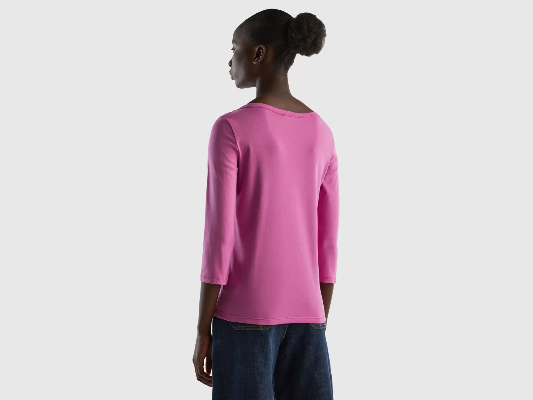 Benetton T-Shirt Con Scollo A Barchetta 100% Cotone Rosa Cheap