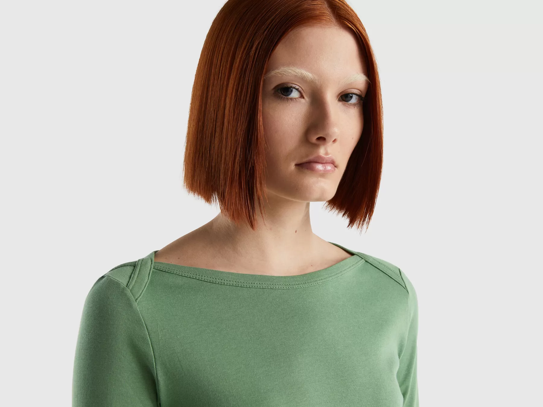 Benetton T-Shirt Con Scollo A Barchetta 100% Cotone Verde Store