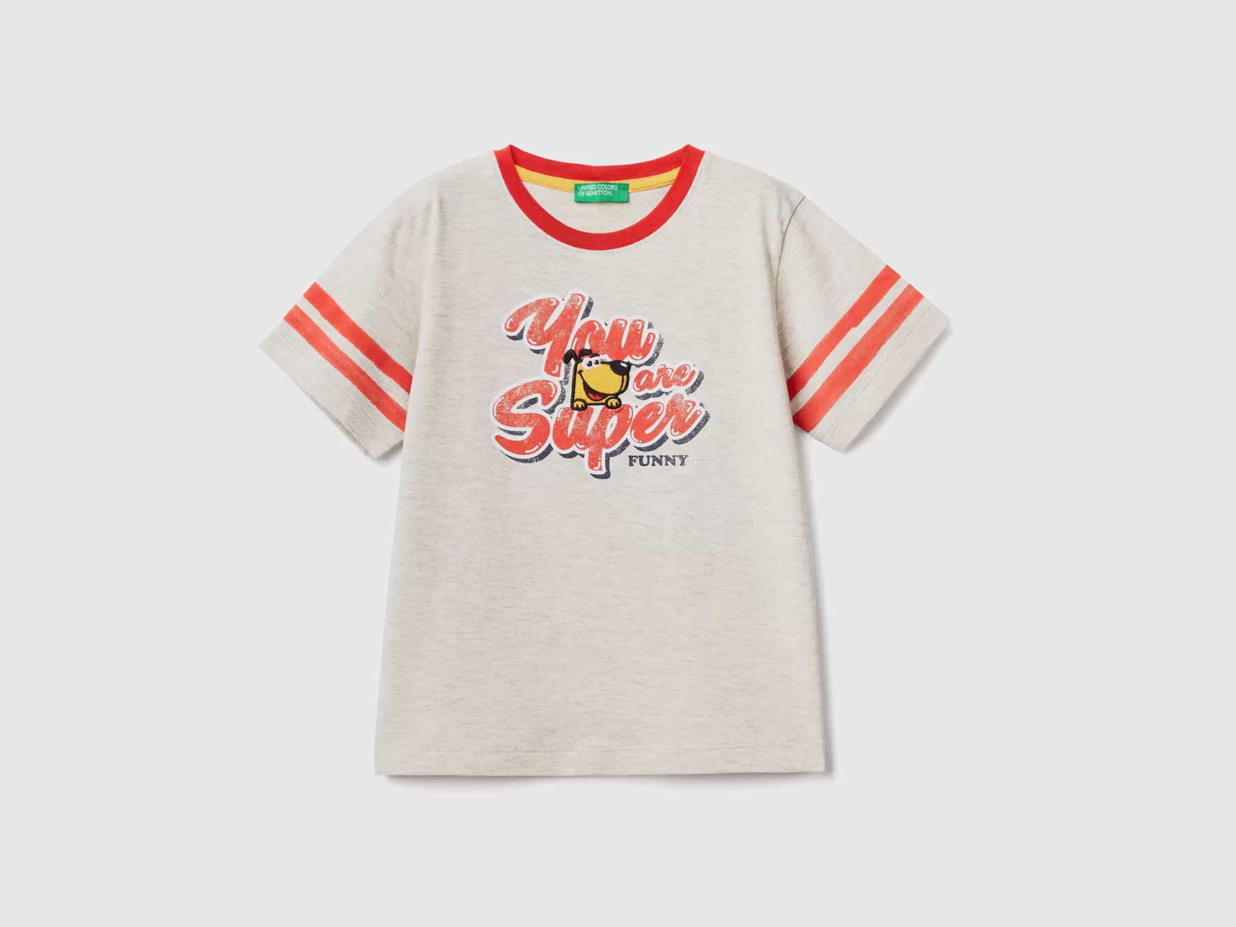 Benetton T-Shirt Con Stampa E Patch Grigio Chiaro Store