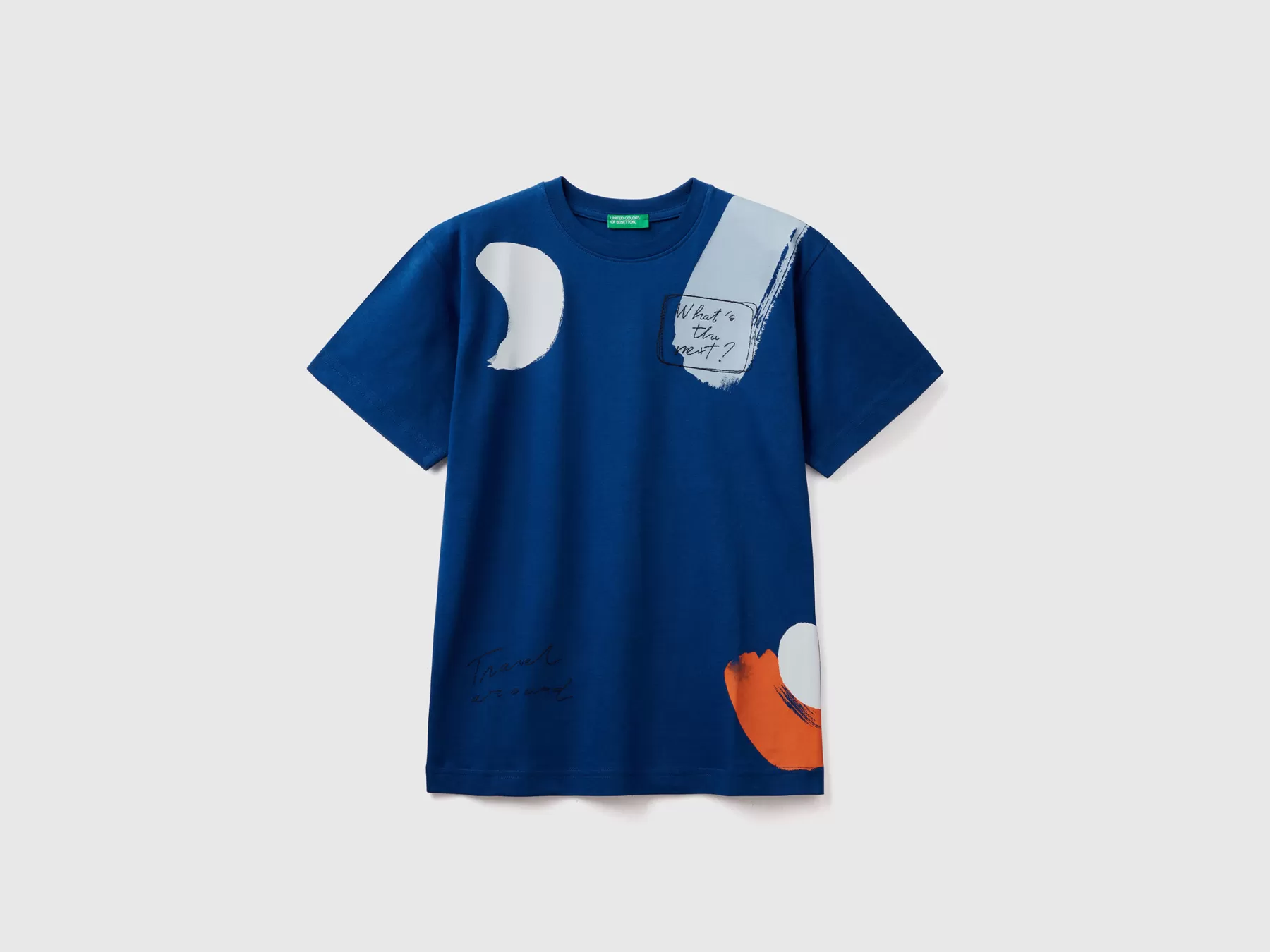 Benetton T-Shirt Con Stampa E Ricami Blu Scuro Fashion