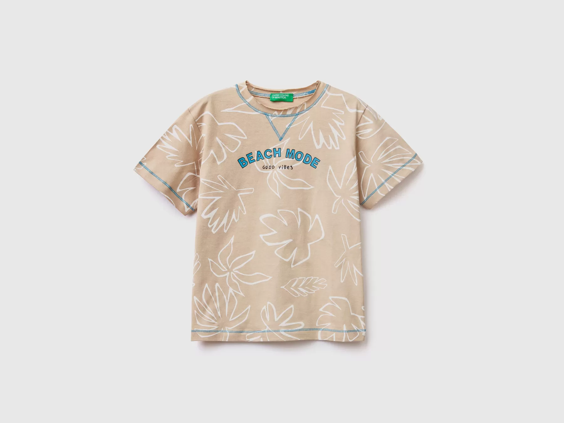 Benetton T-Shirt Con Stampa Esotica Beige Flash Sale