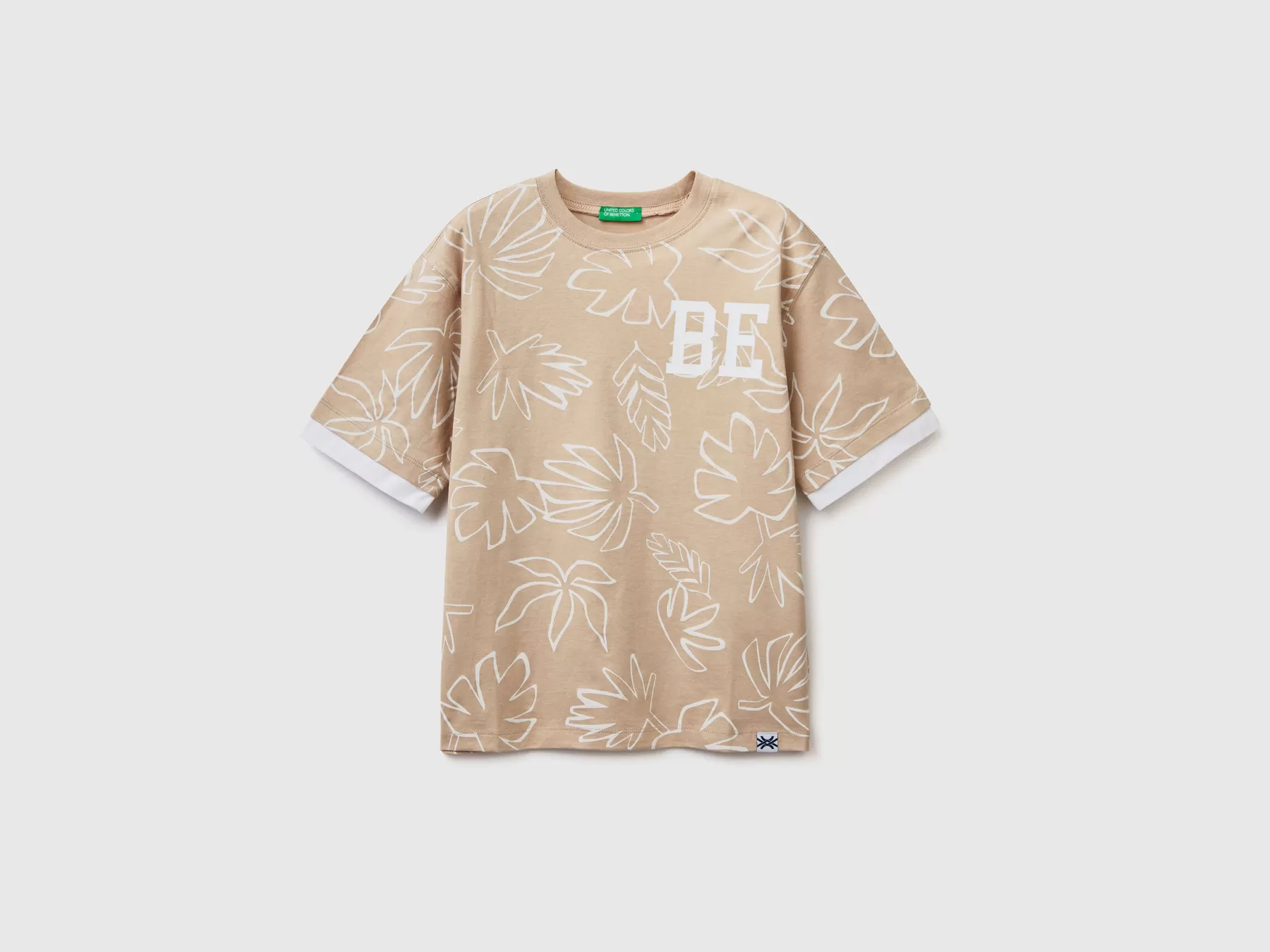 Benetton T-Shirt Con Stampa Esotica Beige Cheap