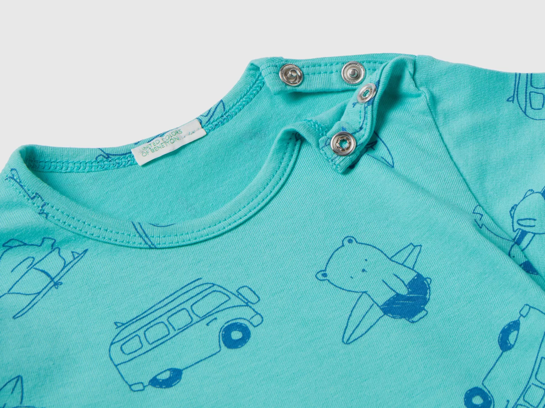 Benetton T-Shirt Con Stampa Fantasia Celeste Sale