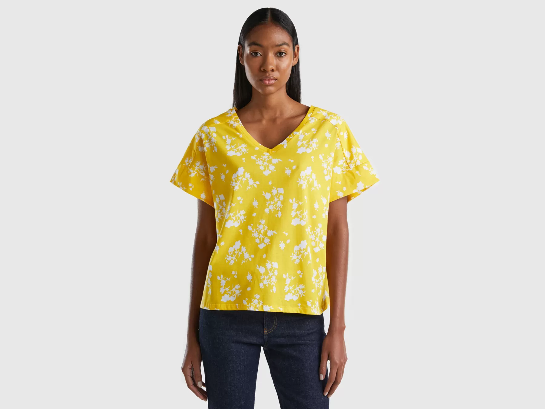 Benetton T-Shirt Con Stampa Floreale Giallo Hot