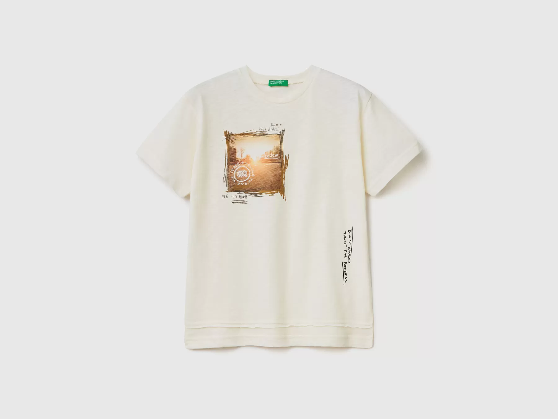 Benetton T-Shirt Con Stampa Fotografica Bianco Panna Best