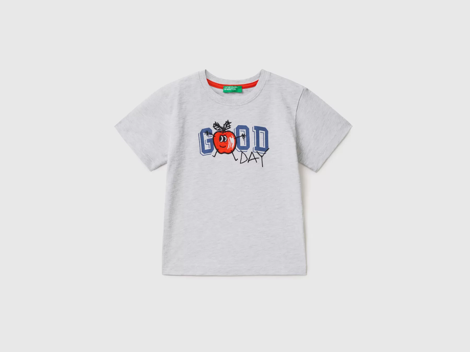 Benetton T-Shirt Con Stampa Fronte E Retro Grigio Chiaro Outlet