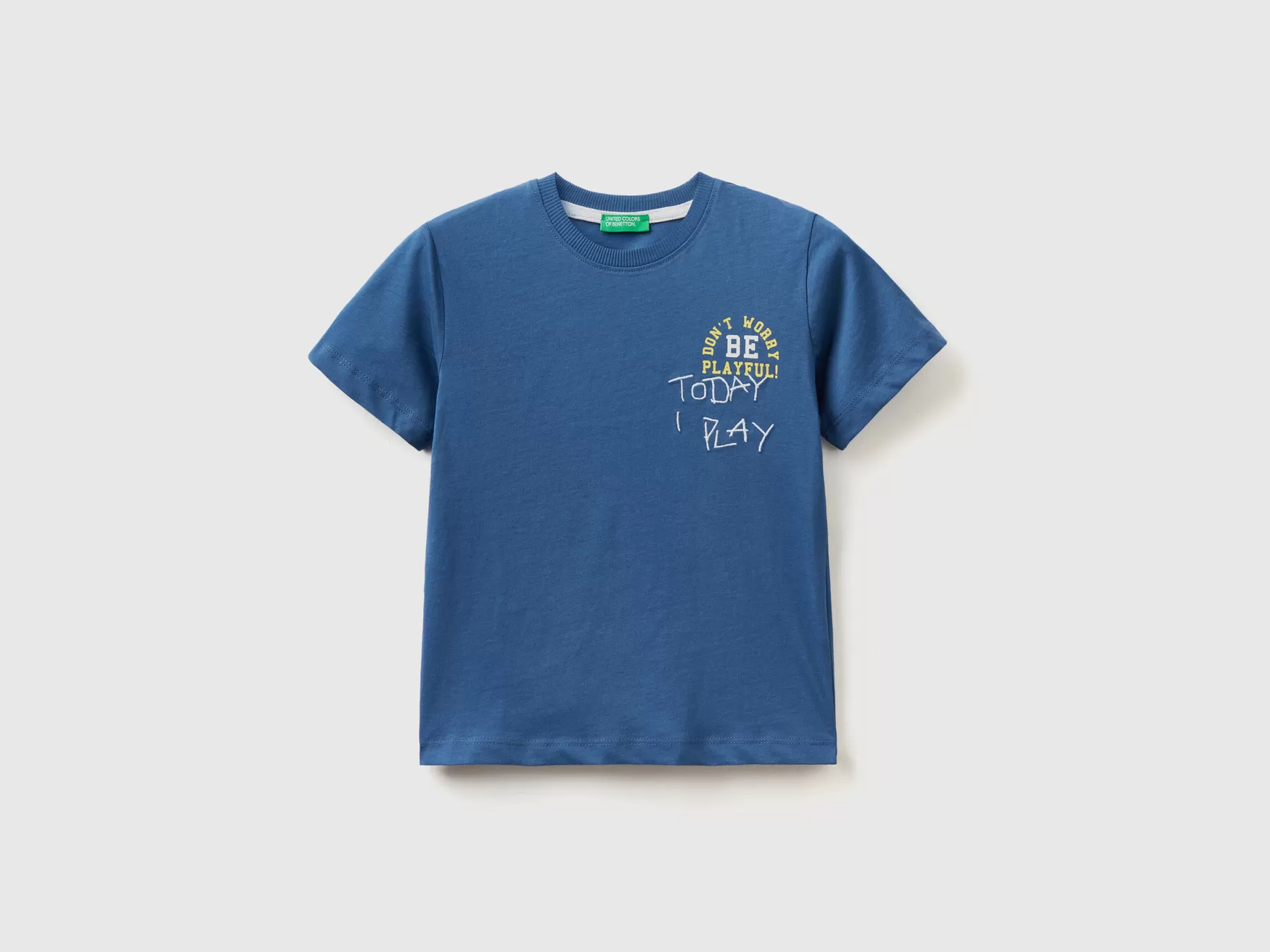 Benetton T-Shirt Con Stampa Fronte E Retro Bluette Cheap